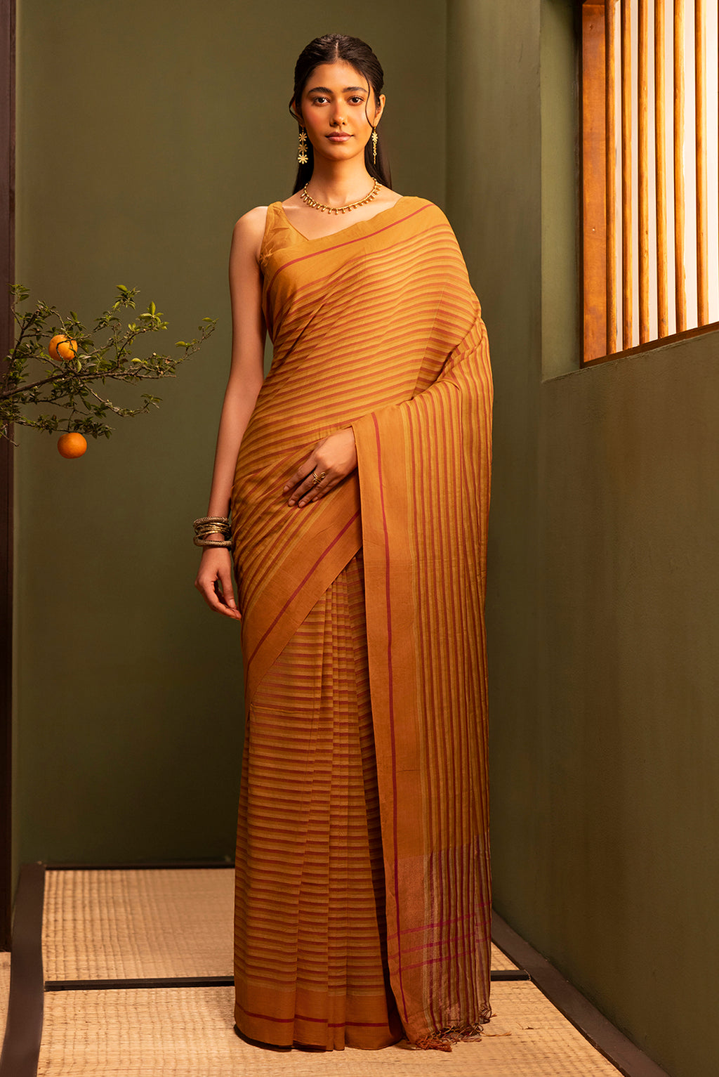 Aamras-Mustard Yellow Cotton Saree