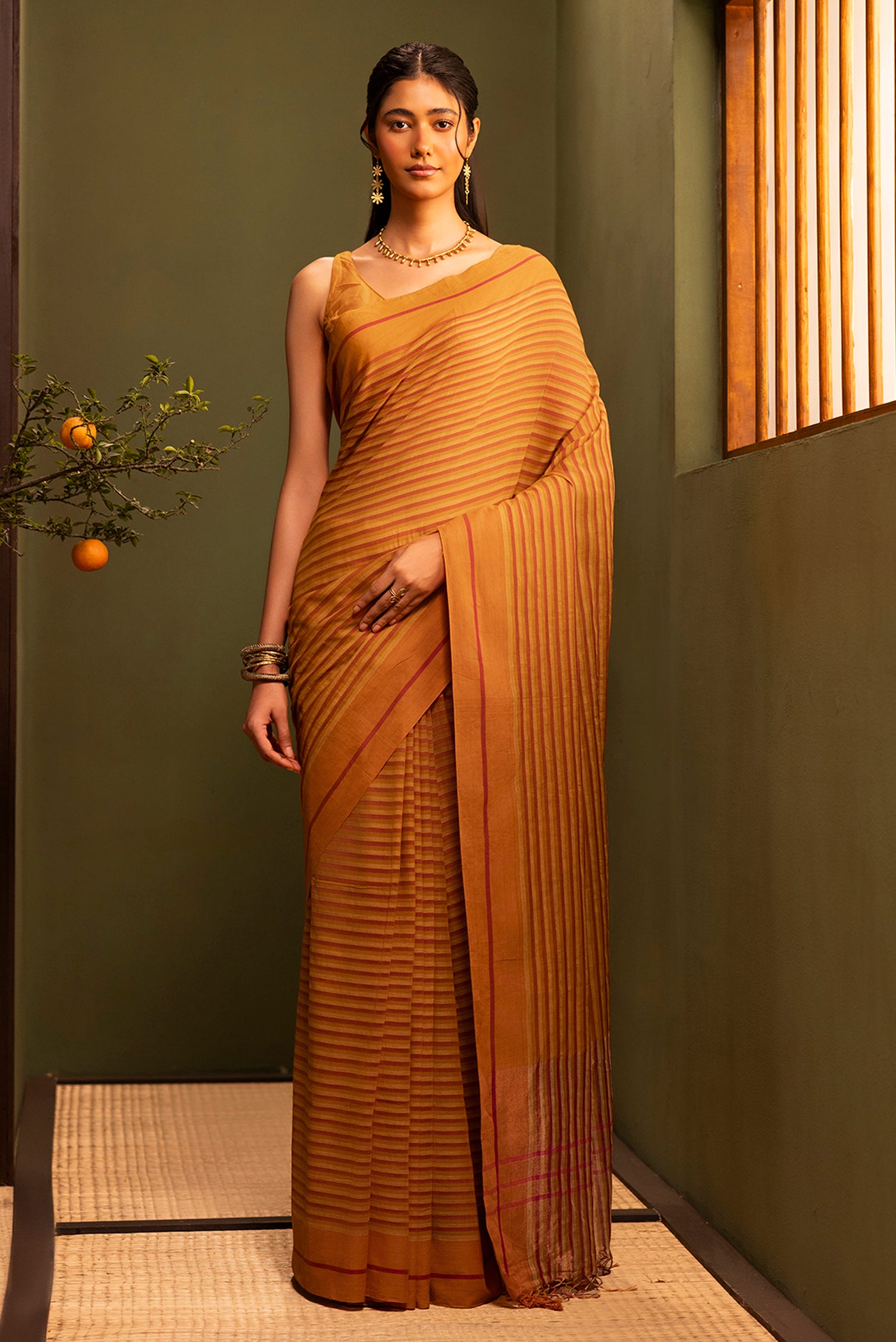 Aamras-Mustard Yellow Cotton Saree