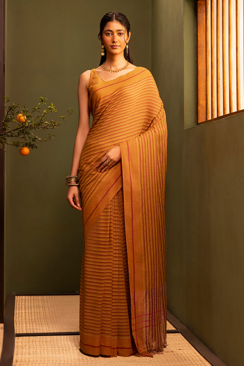 Aamras-Mustard Yellow Cotton Saree