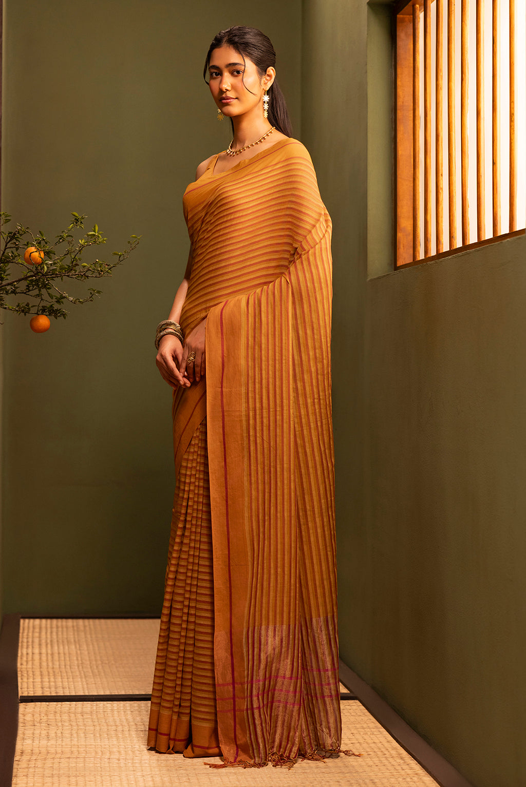 Aamras-Mustard Yellow Cotton Saree