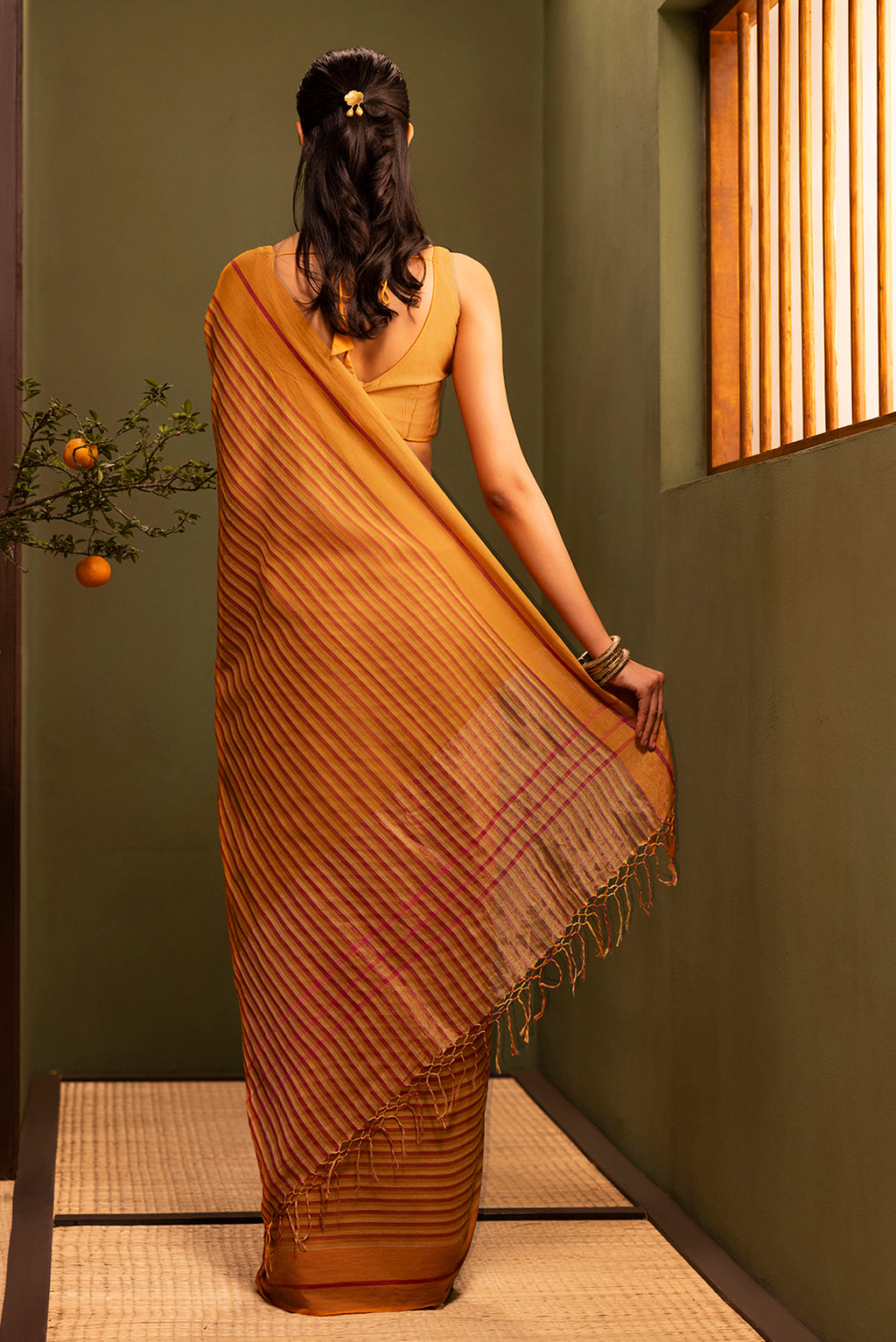 Aamras-Mustard Yellow Cotton Saree