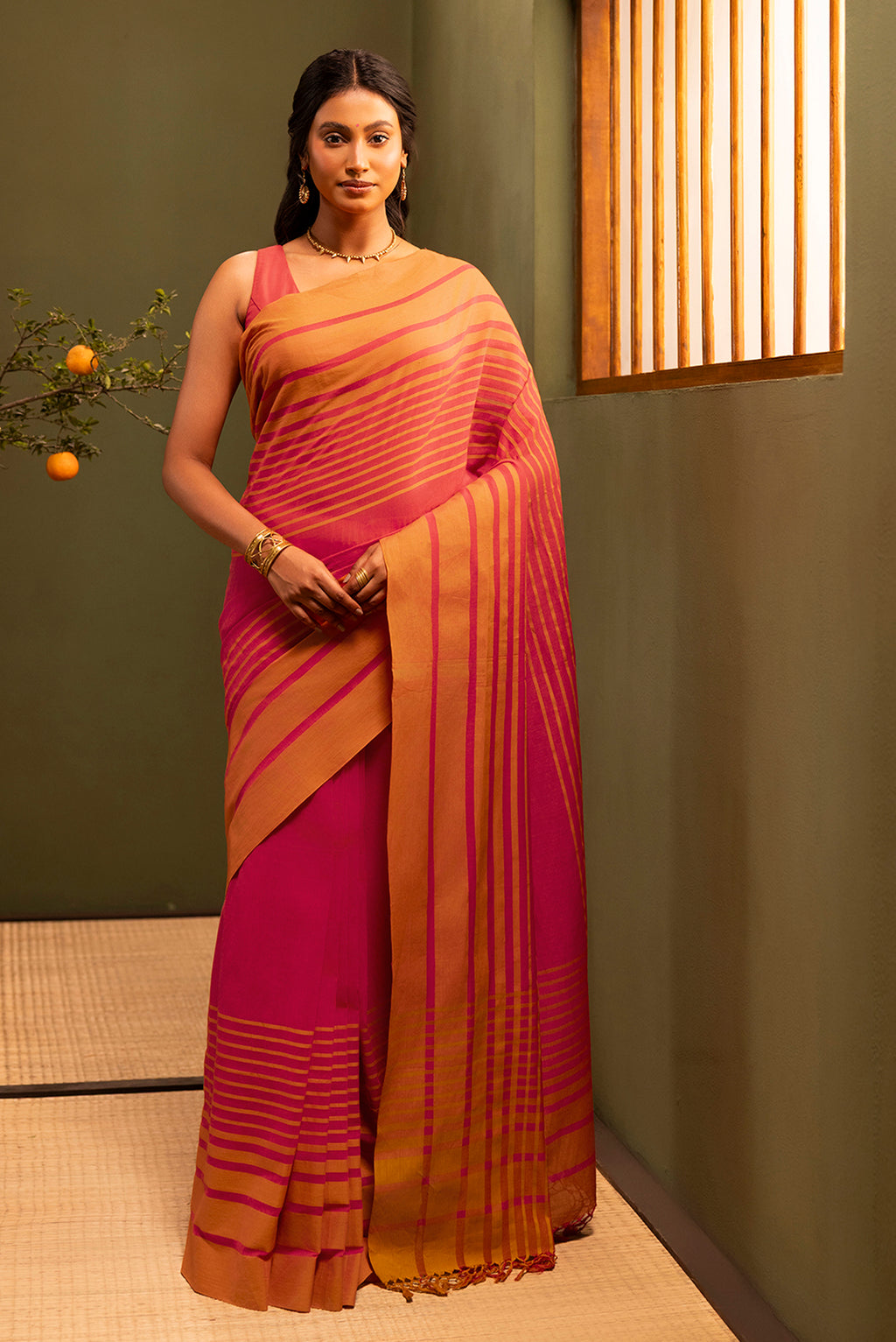 Titli-Crimson Red Cotton Saree