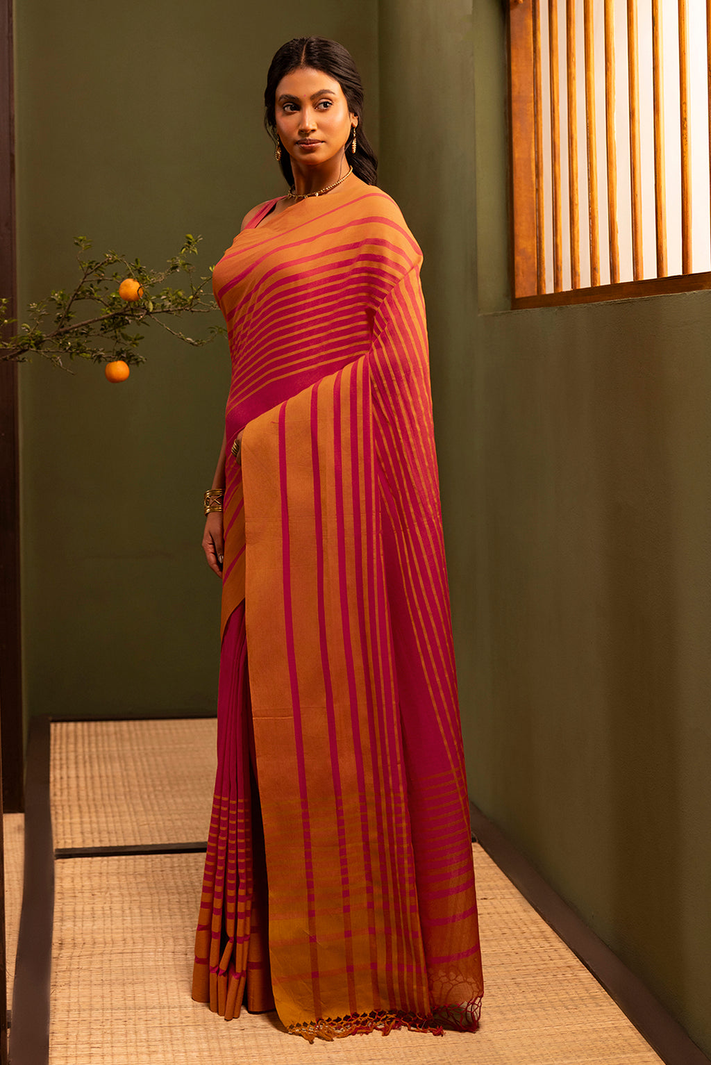 Titli-Crimson Red Cotton Saree