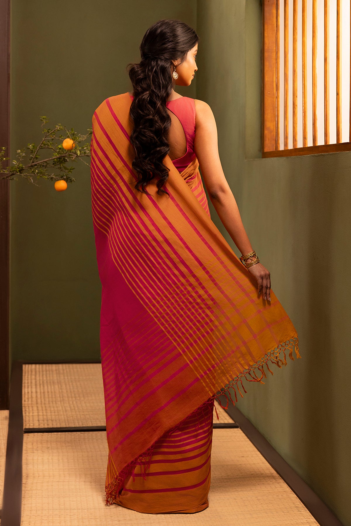 Titli-Crimson Red Cotton Saree
