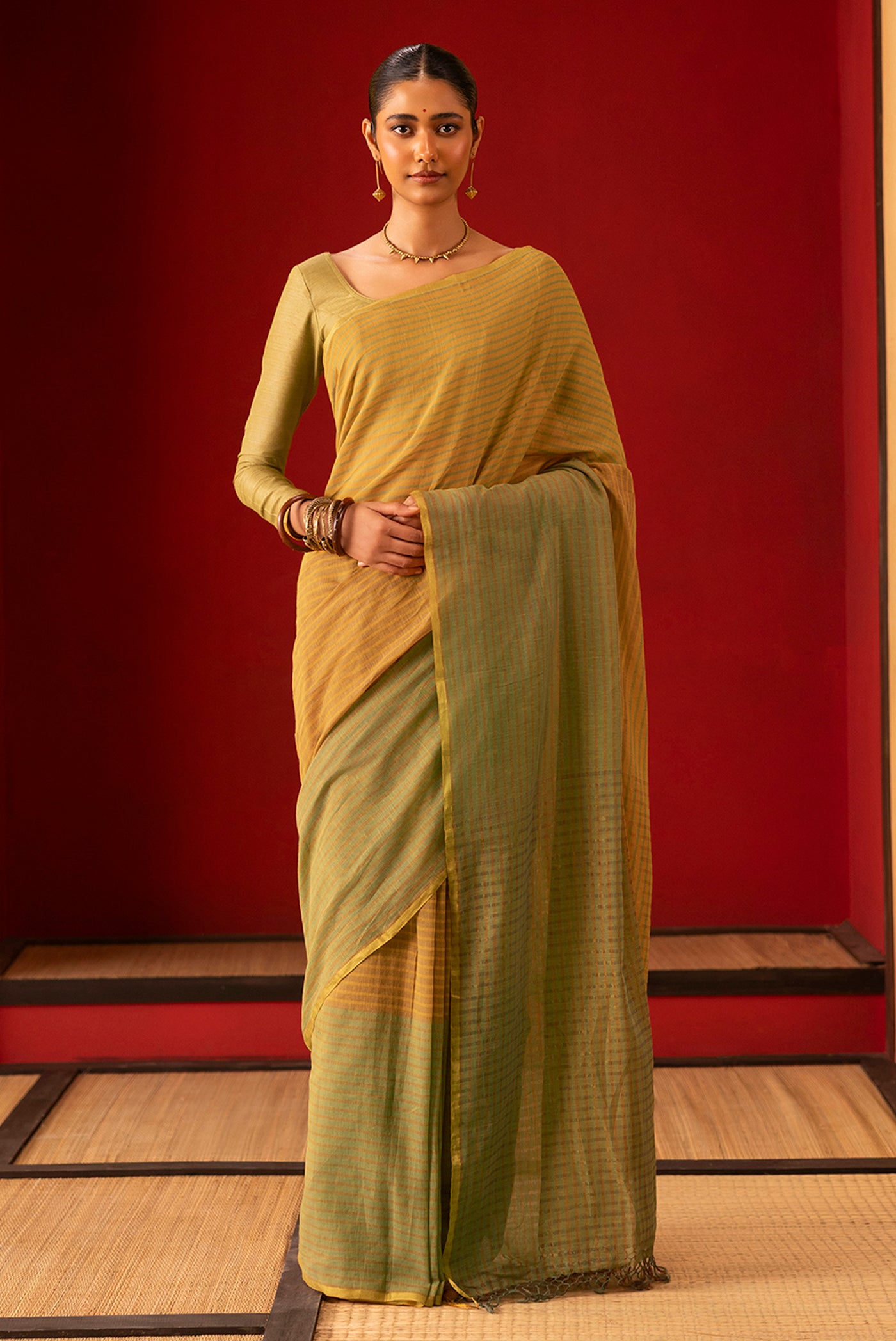 Fiza-Olive Green Cotton Saree