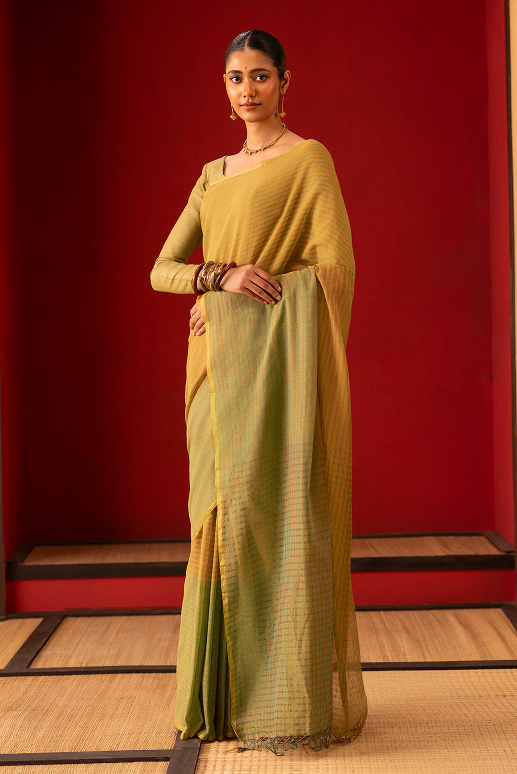 Fiza-Olive Green Cotton Saree