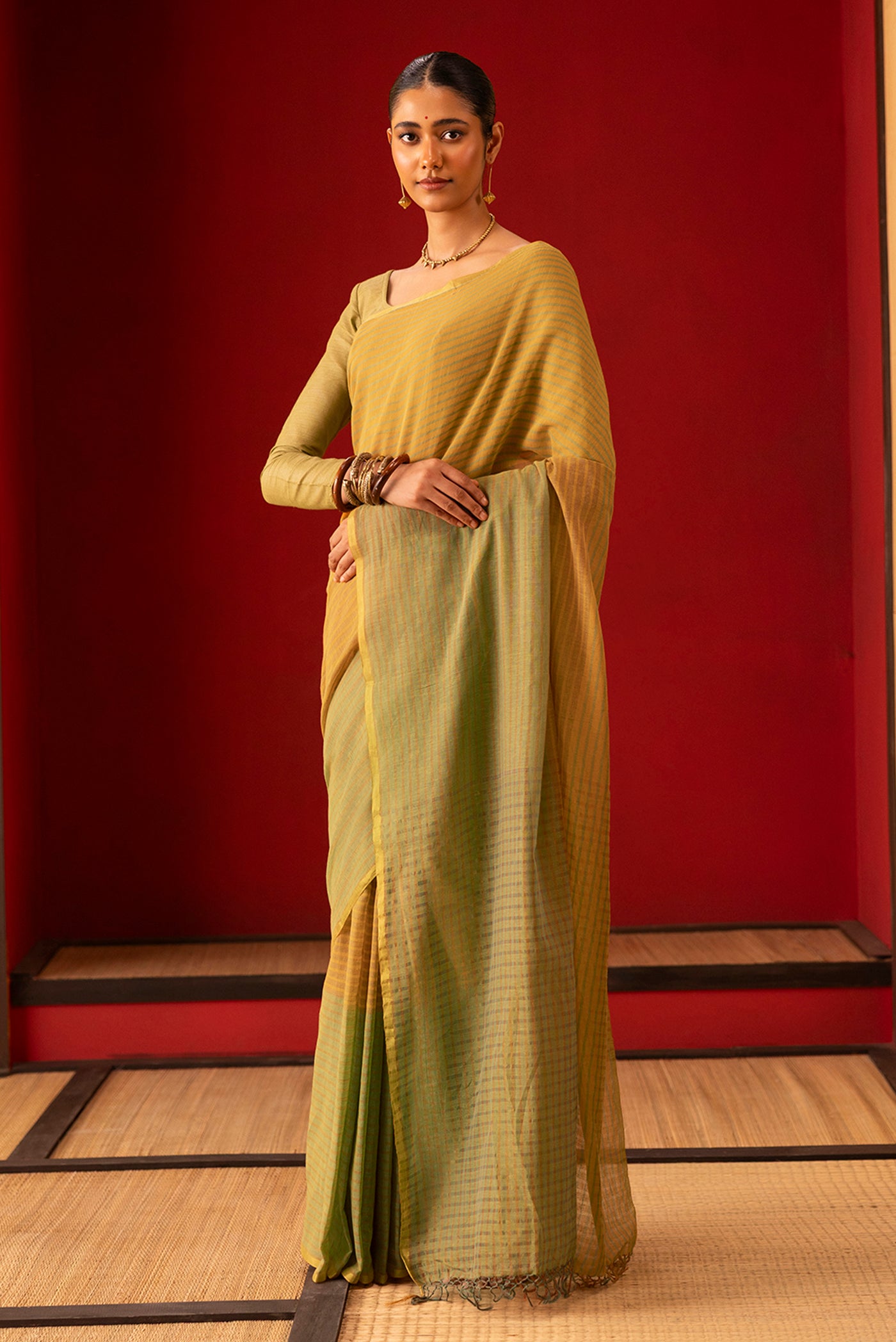 Fiza-Olive Green Cotton Saree