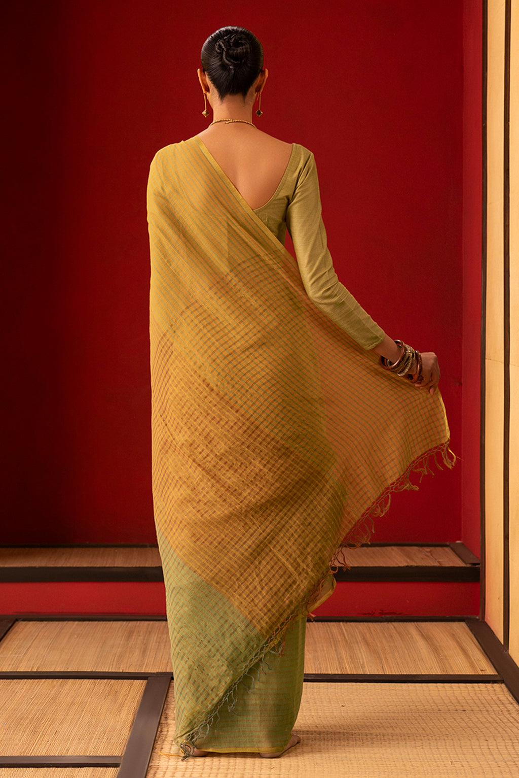Fiza-Olive Green Cotton Saree