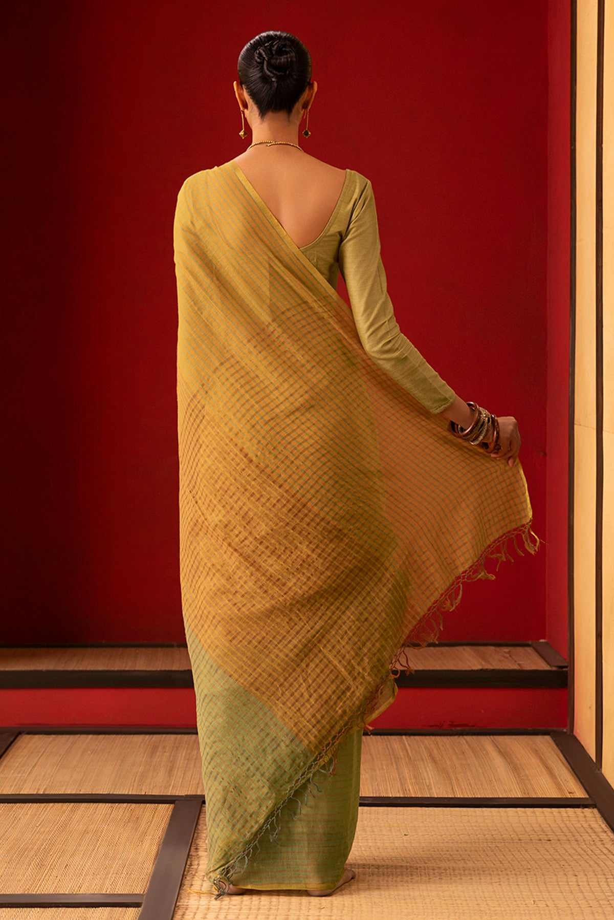 Fiza-Olive Green Cotton Saree