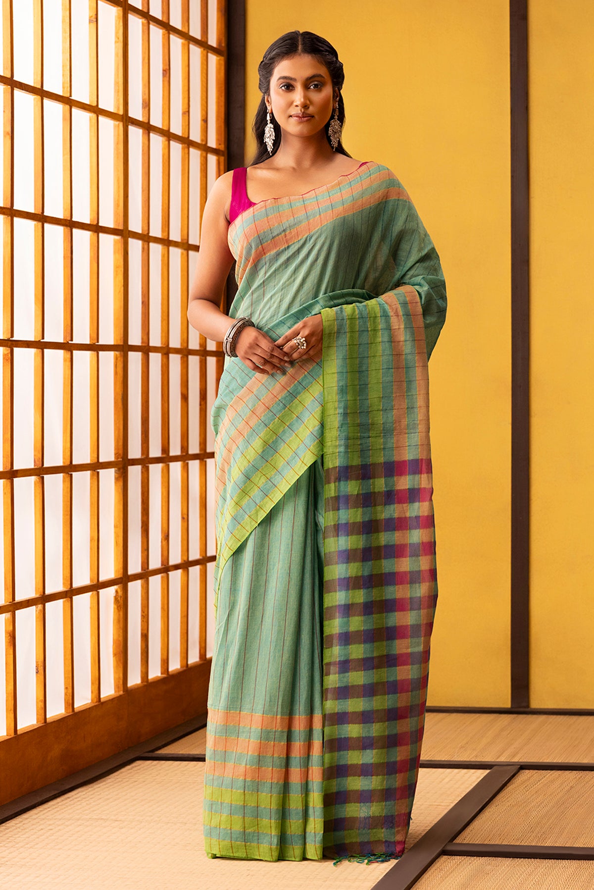 Kuhu-Mint Green Cotton Saree