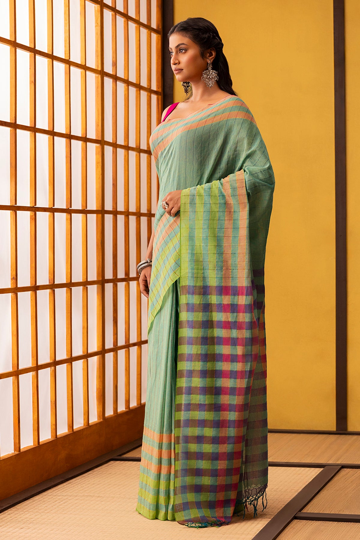 Kuhu-Mint Green Cotton Saree