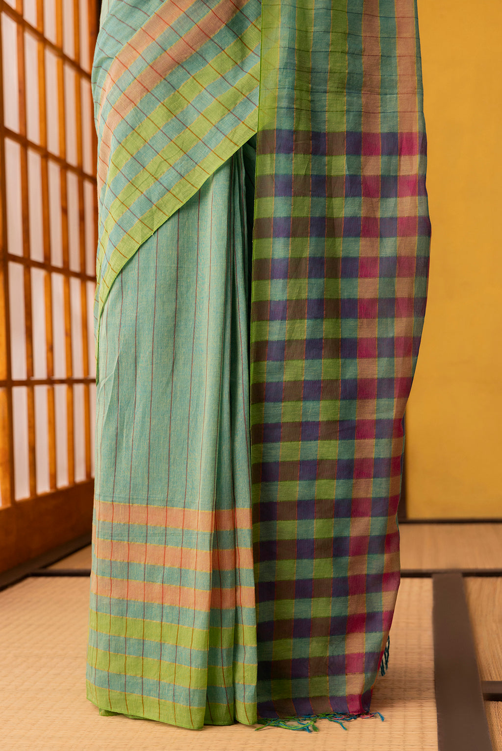 Kuhu-Mint Green Cotton Saree