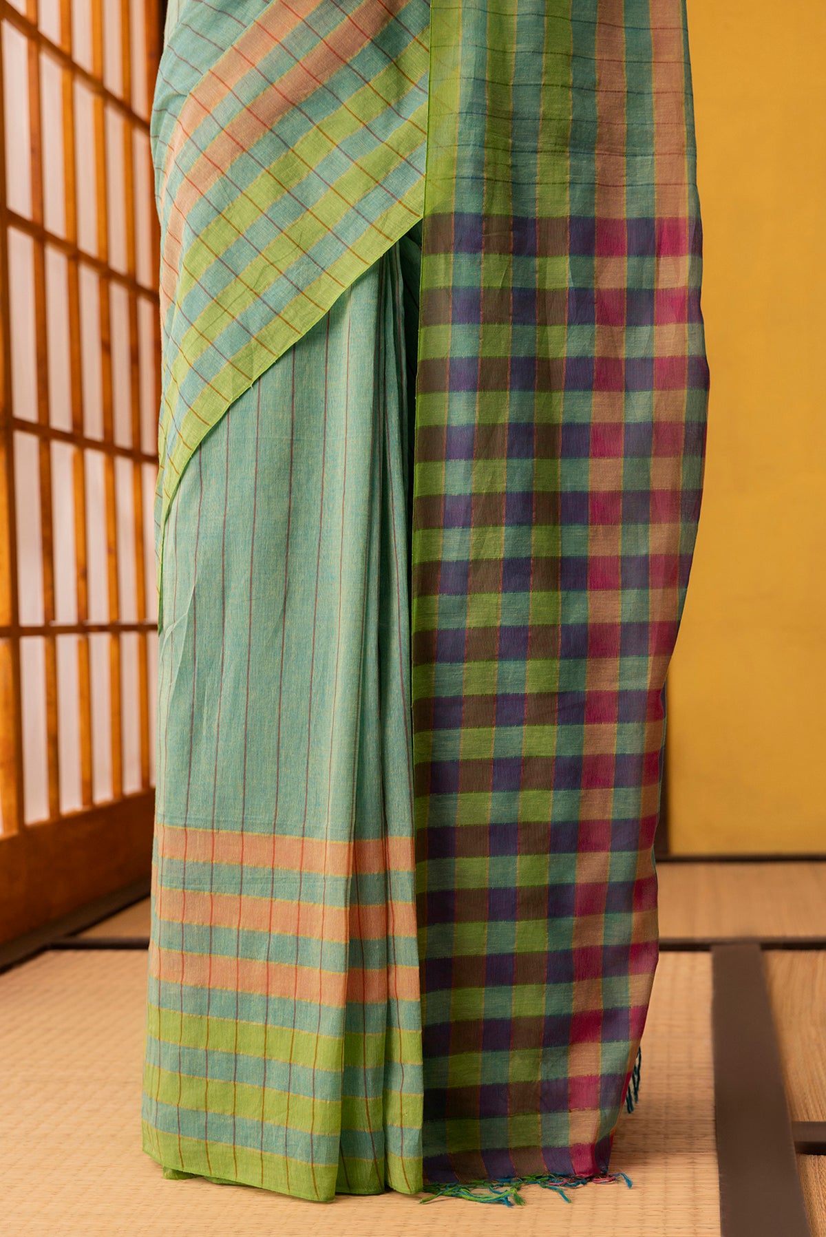 Kuhu-Mint Green Cotton Saree