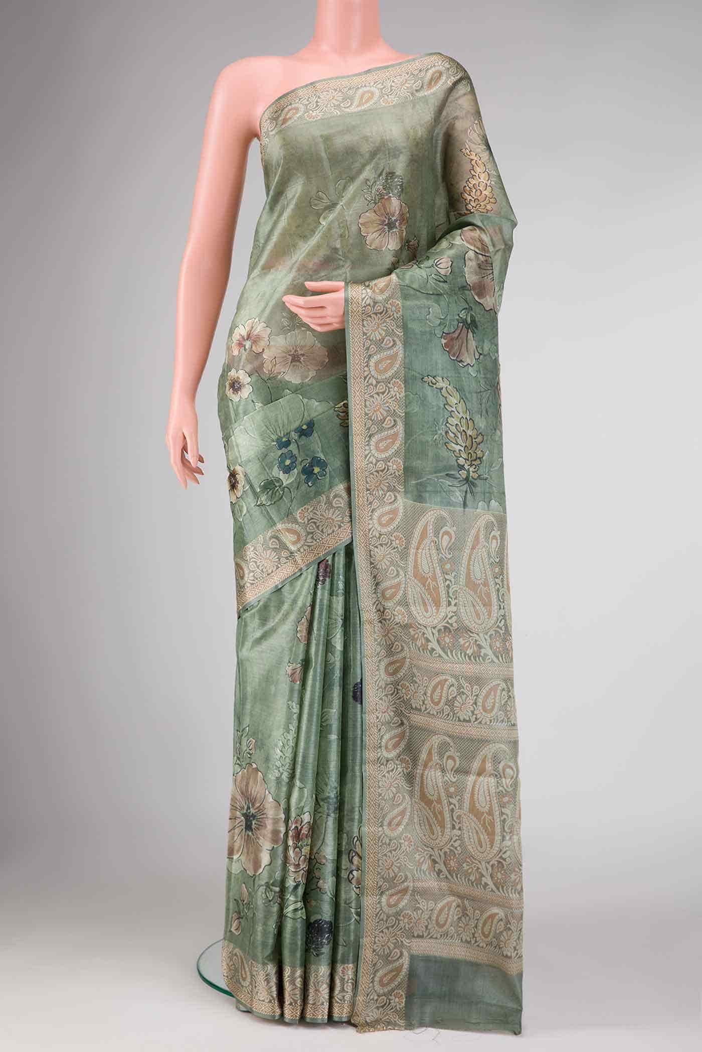 Davys Grey Dual Tone Tussar Silk Saree
