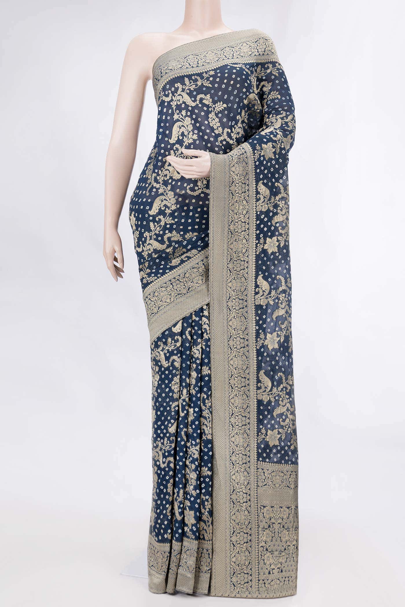 Navy Blue Dual Tone Banarasi Georgette Saree