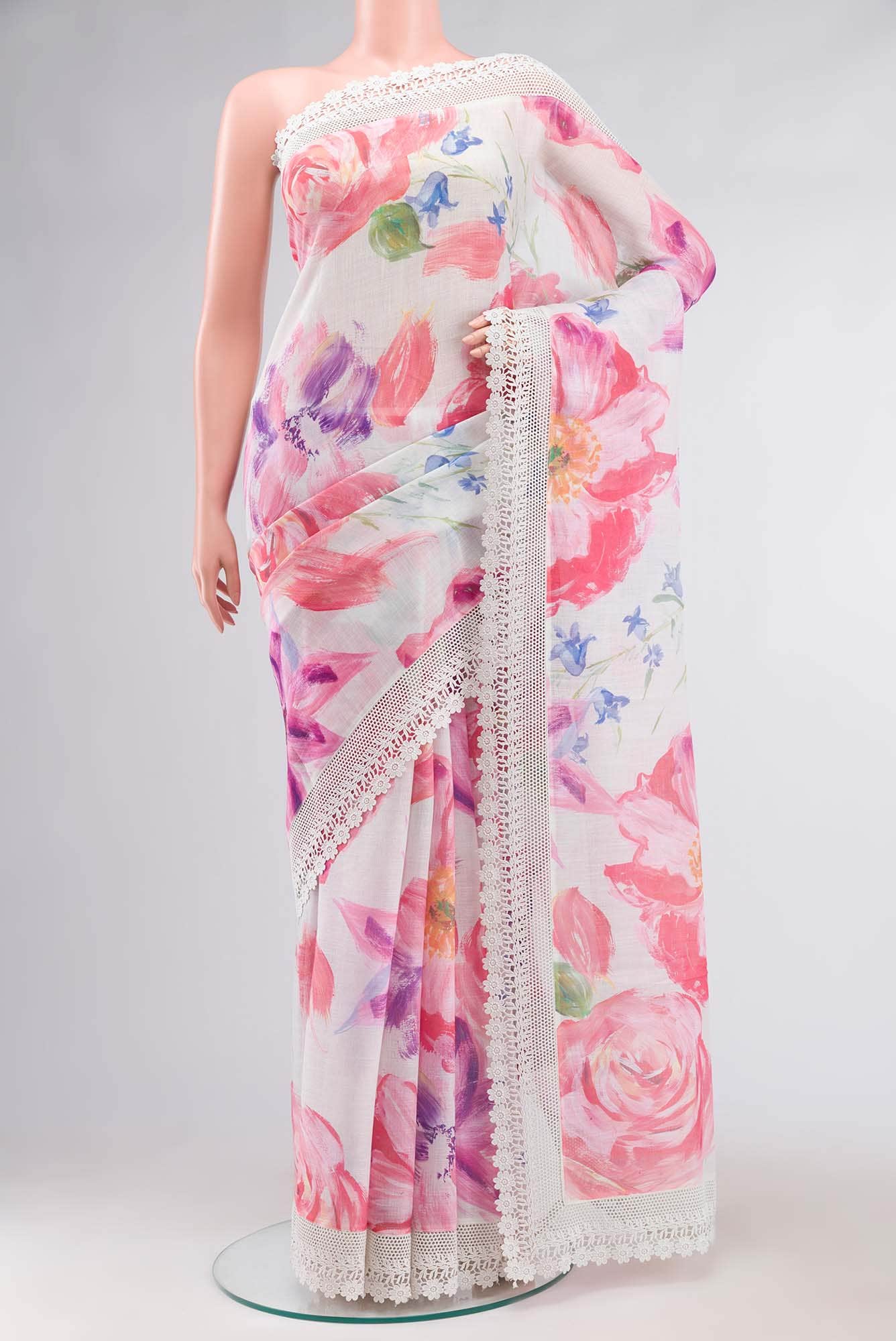 Off White Linen Cotton Saree