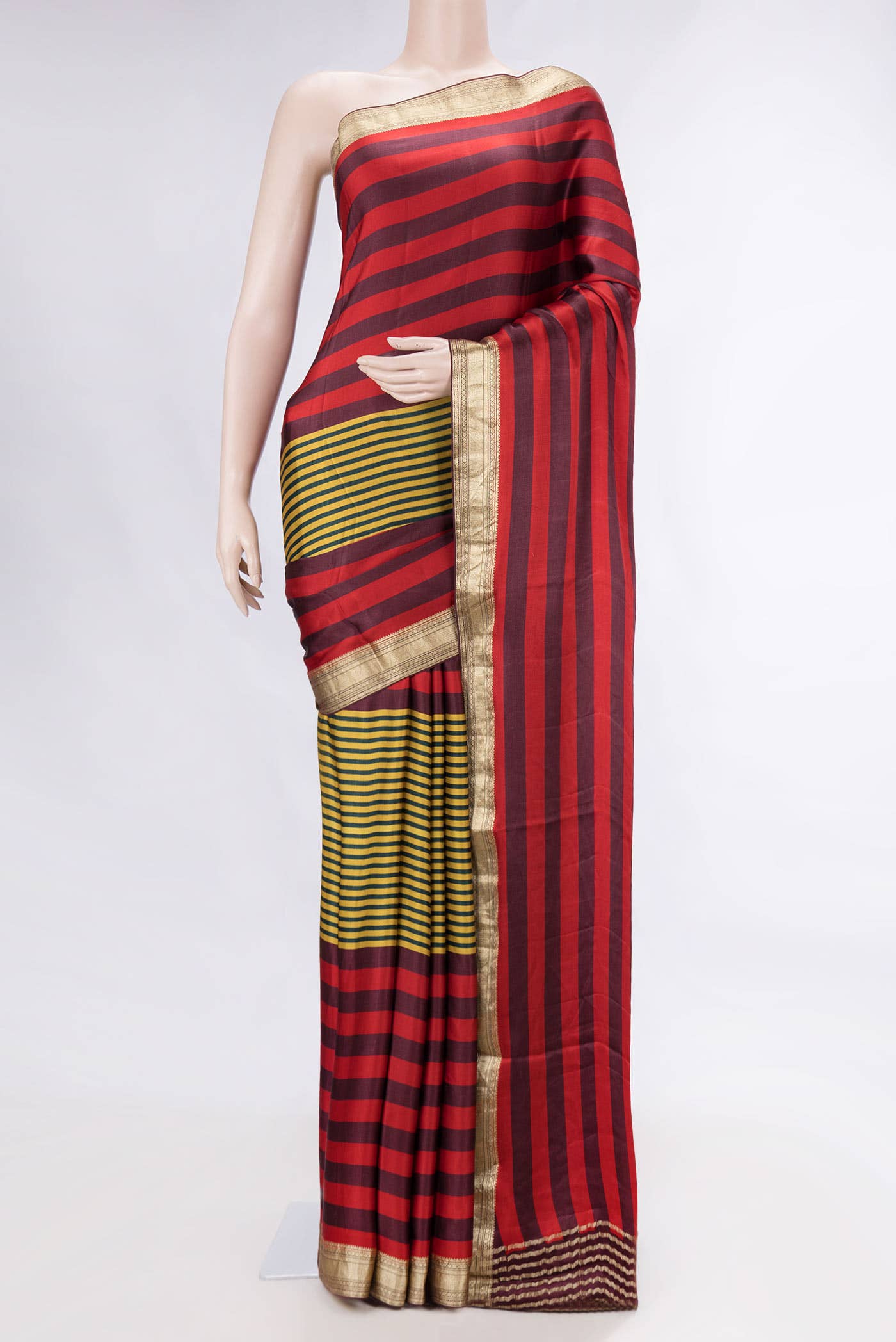 Pink , Mustard and Grey Dual Tone Mysore Crepe Saree
