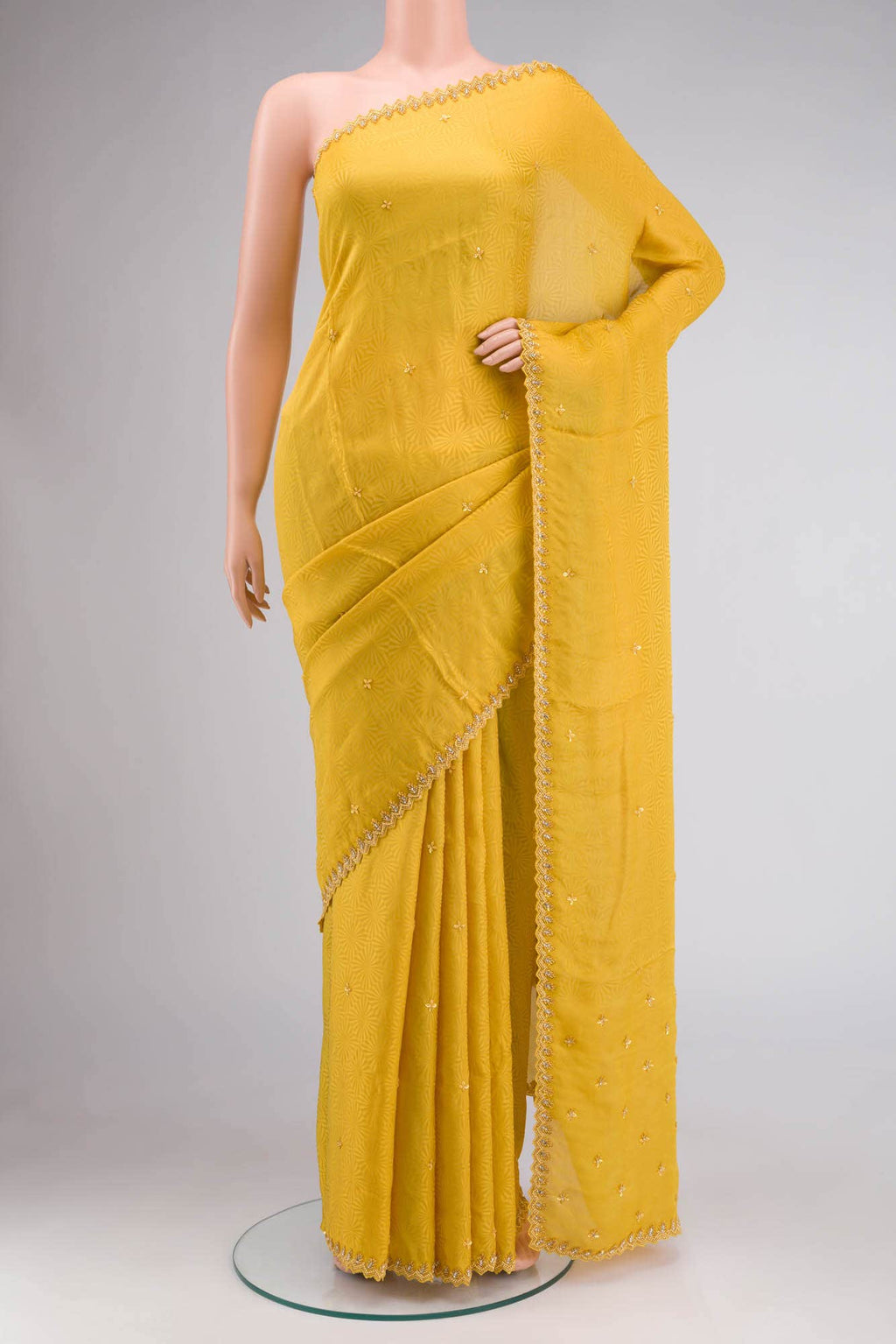 Yellow Blended Crepe Saree