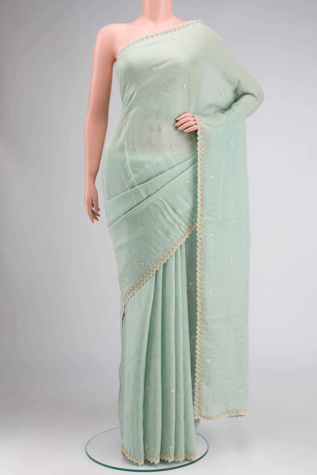 Pista Green Blended Crepe Saree