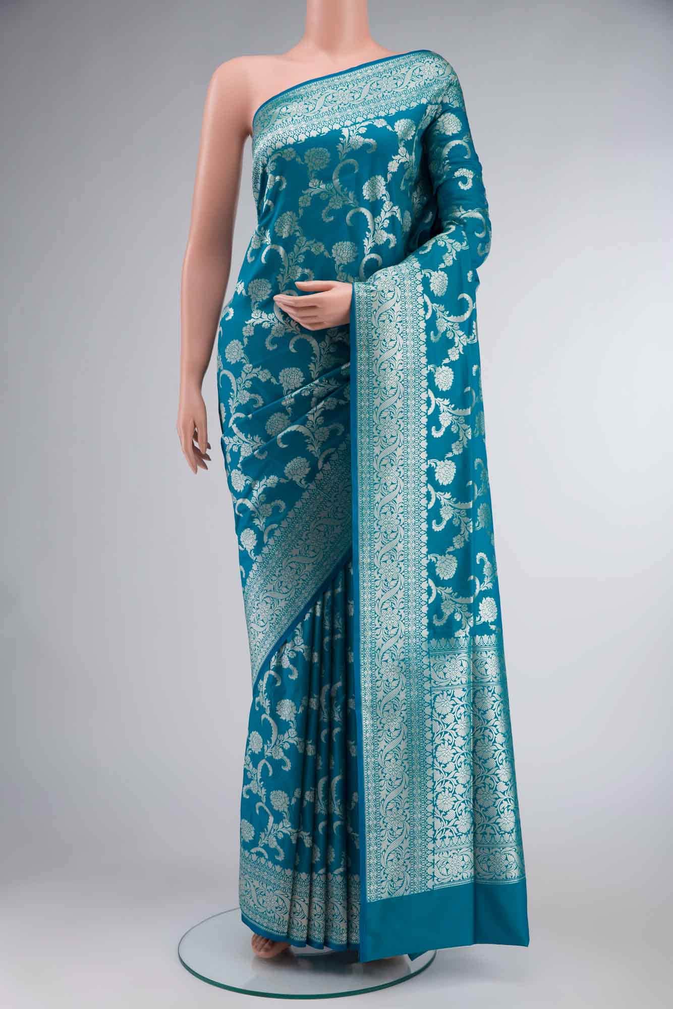 Blue Blended Banarasi Silk Saree