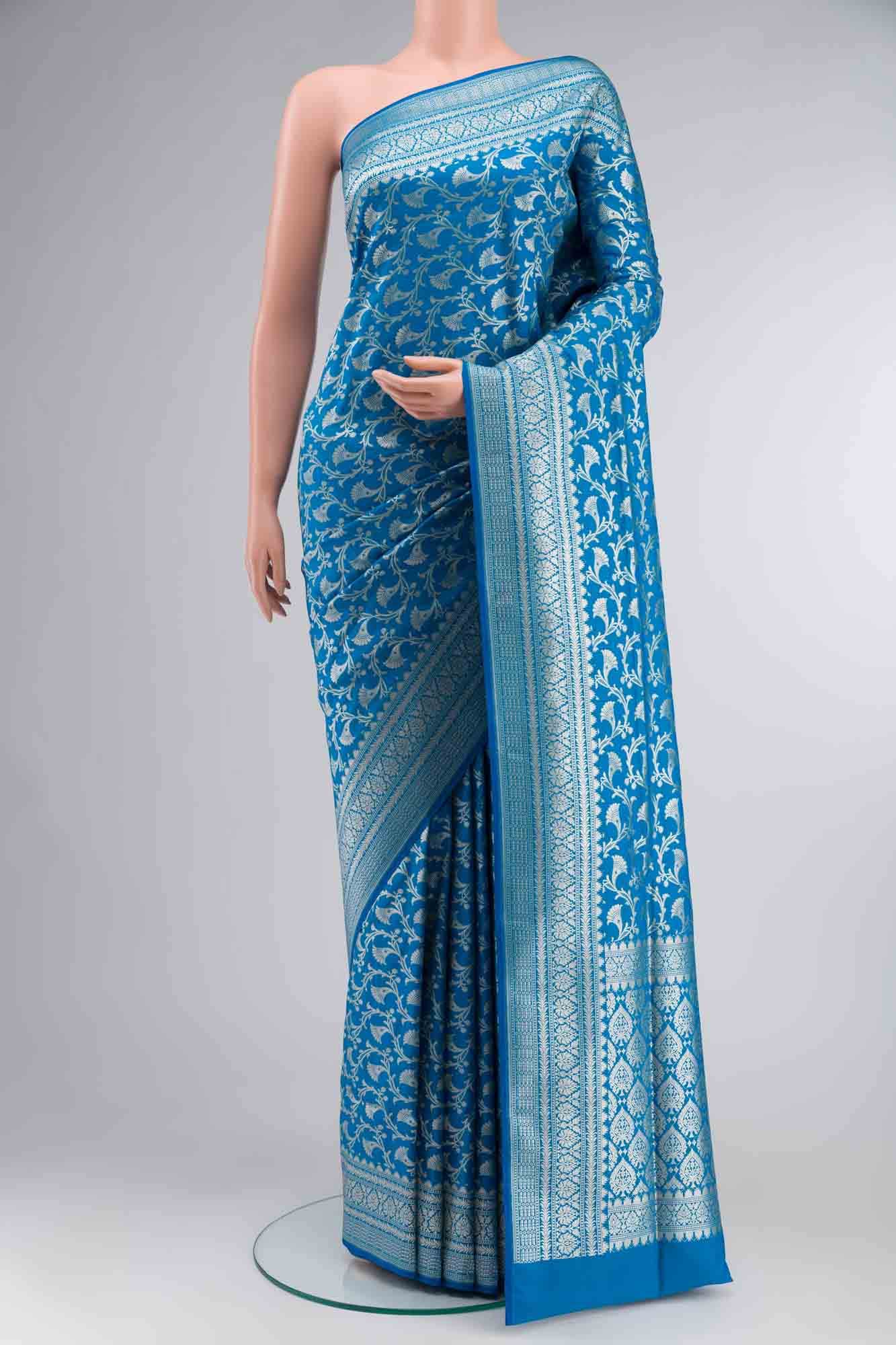Blue Blended Banarasi Silk Saree