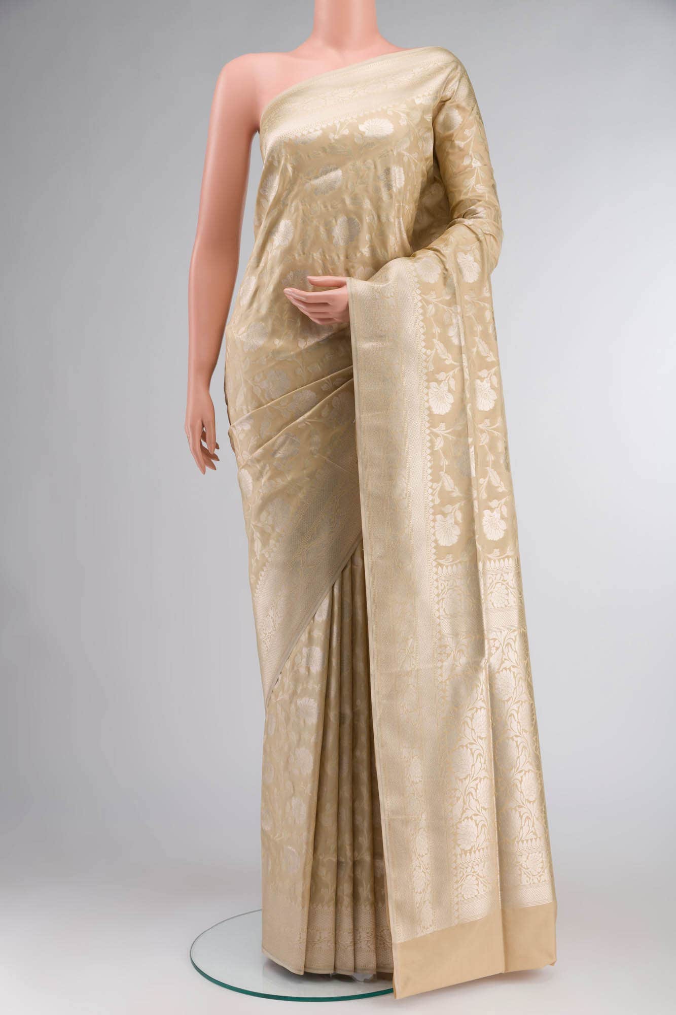 Beige Blended Banarasi Silk Saree