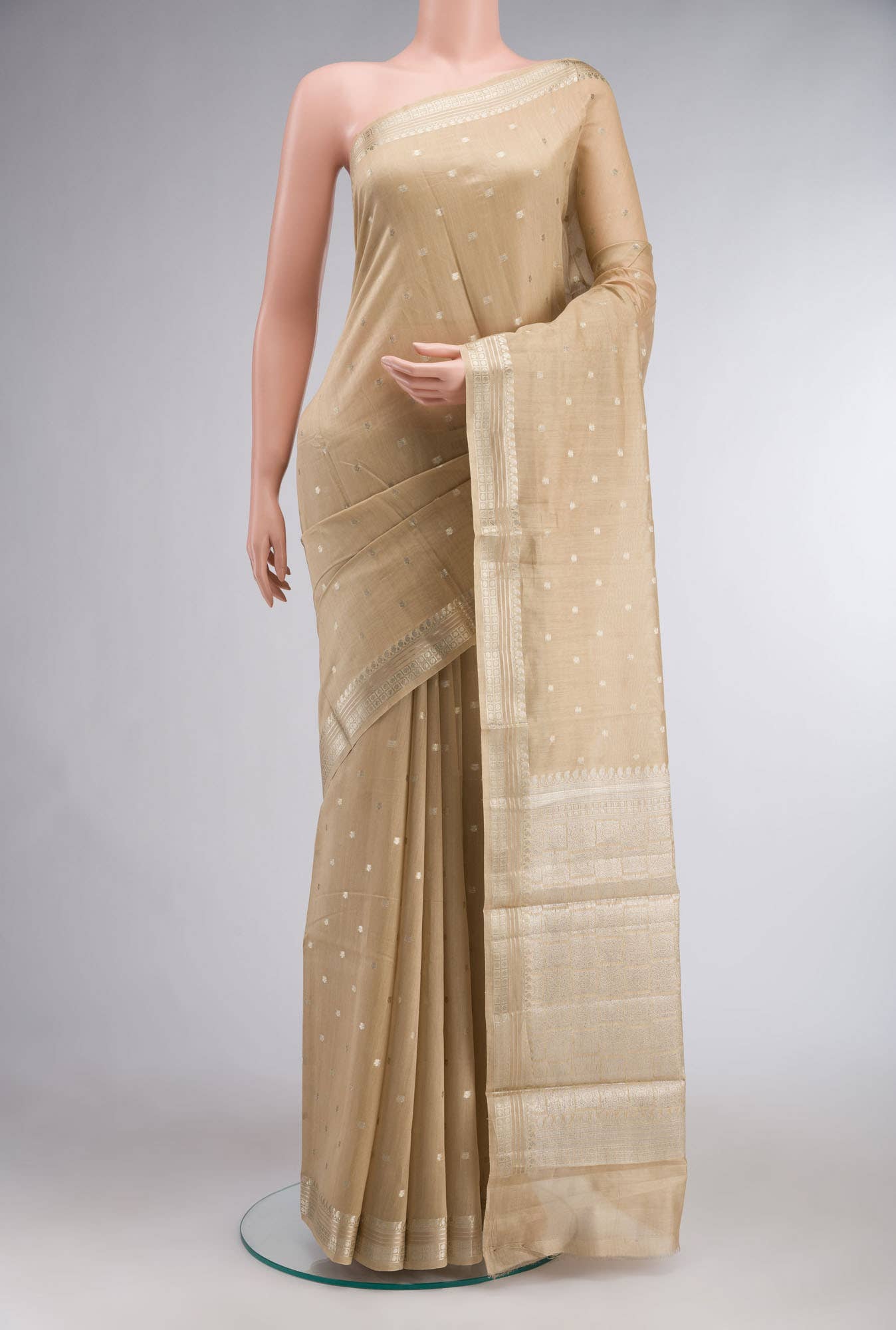 Beige Silk Cotton Saree