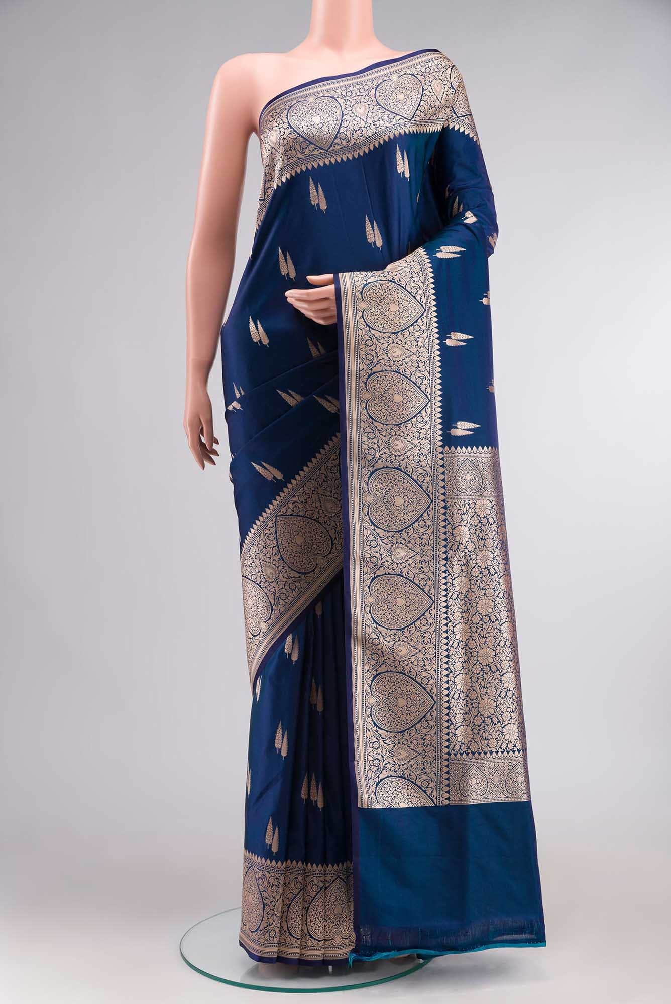 Blue Blended Banarasi Silk Saree