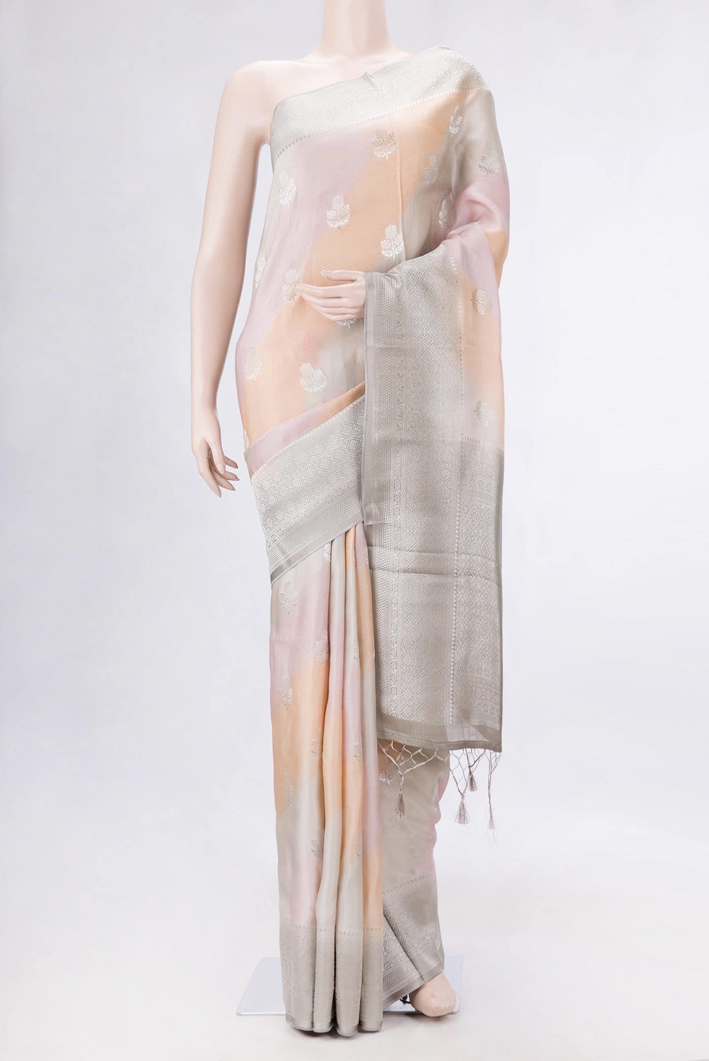 Pink , Beige and Lavender Dual Tone Organza Silk Saree