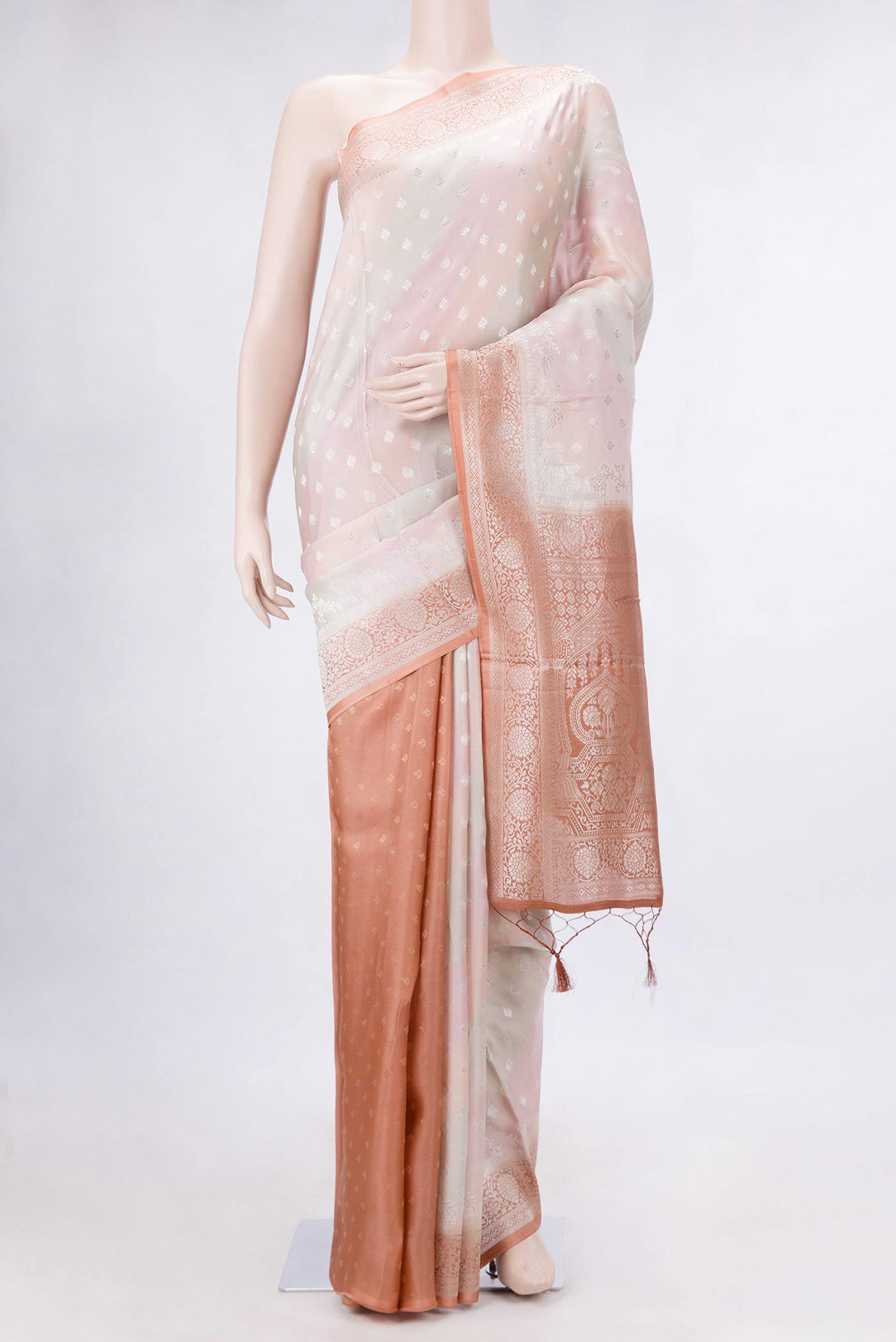 Pink , Beige and Grey Dual Tone Organza Silk Saree