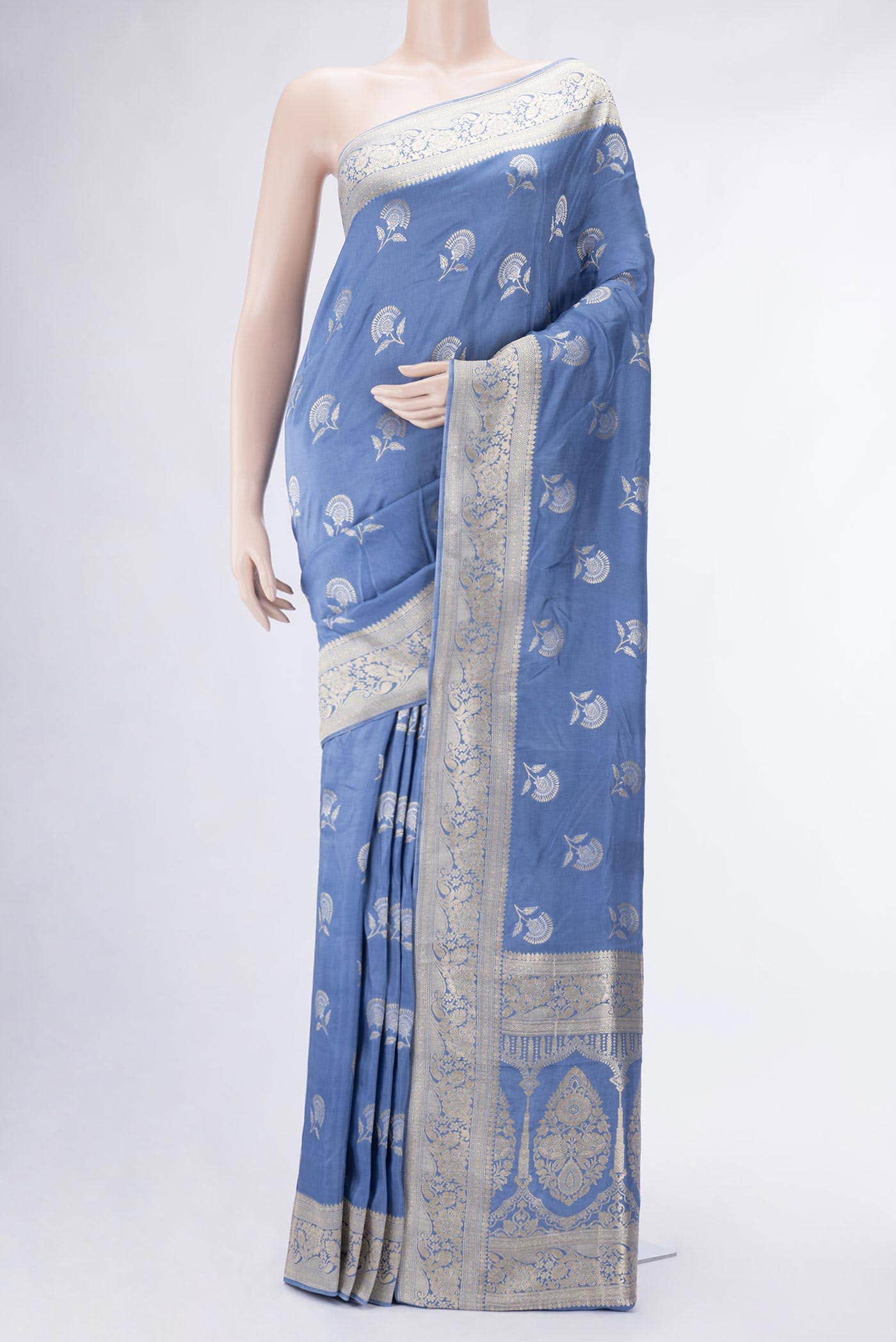 Blue Blended Banarasi Silk Saree