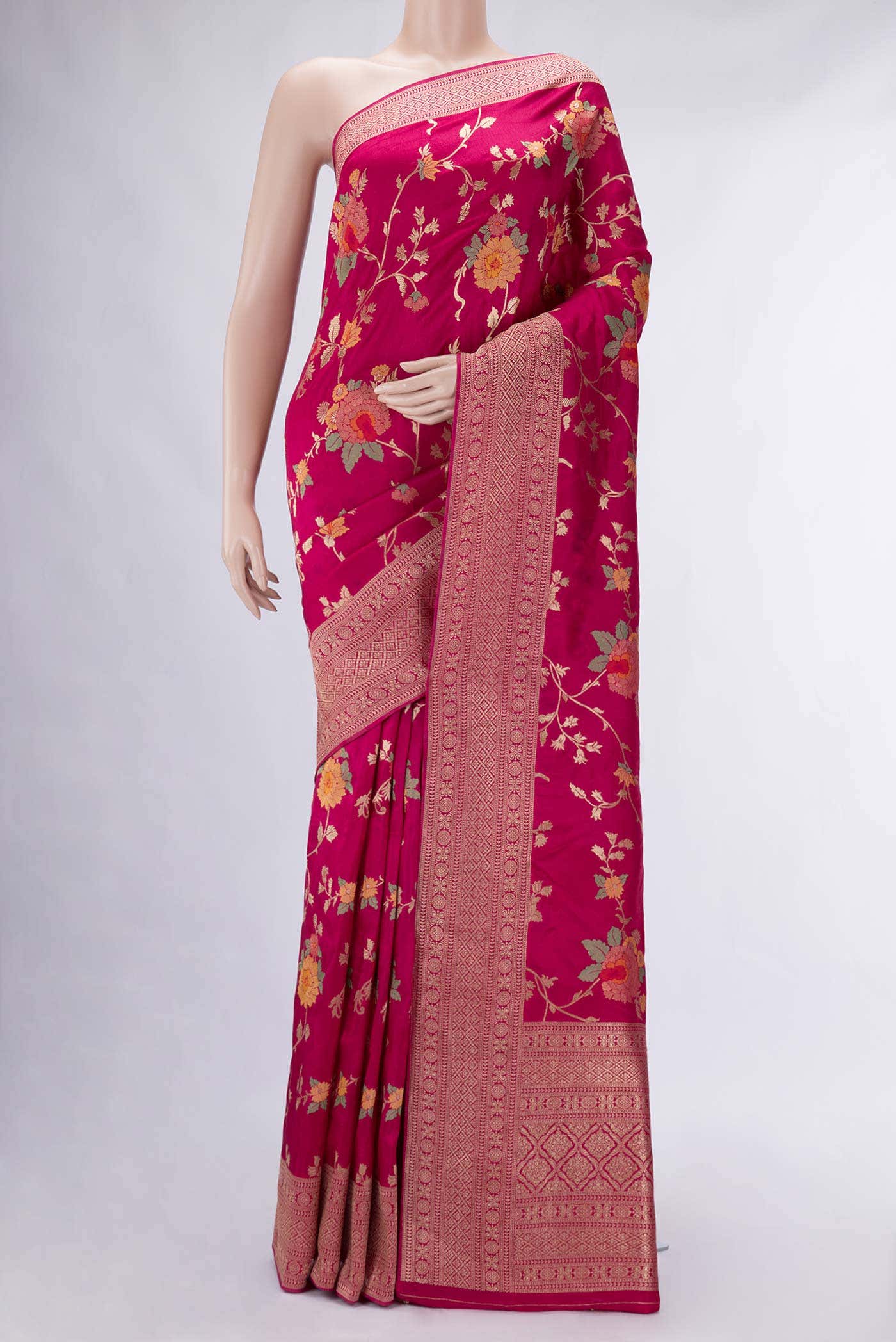 Dark Pink Blended Banarasi Silk Saree