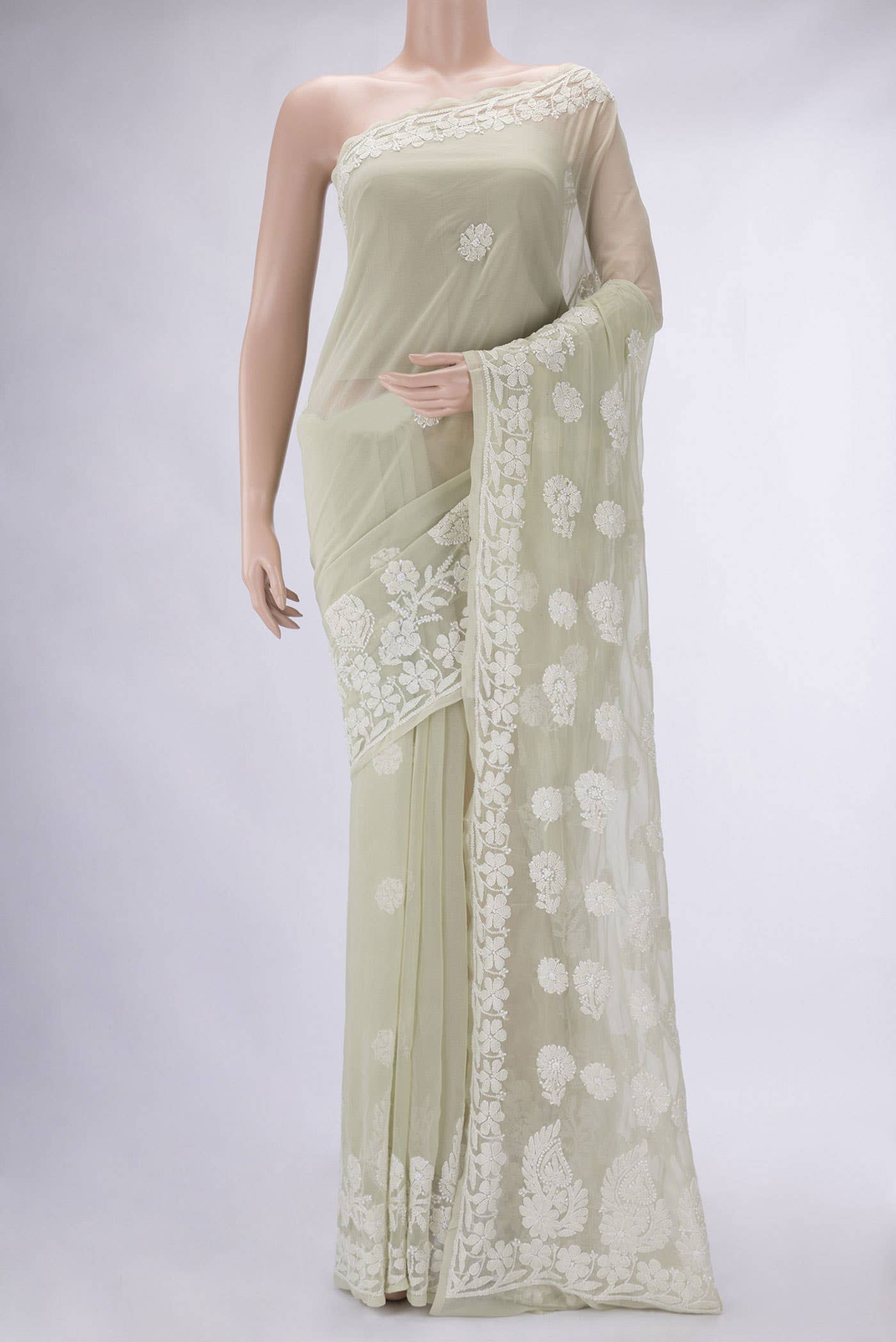 Light Green Blended Mysore Georgette Saree