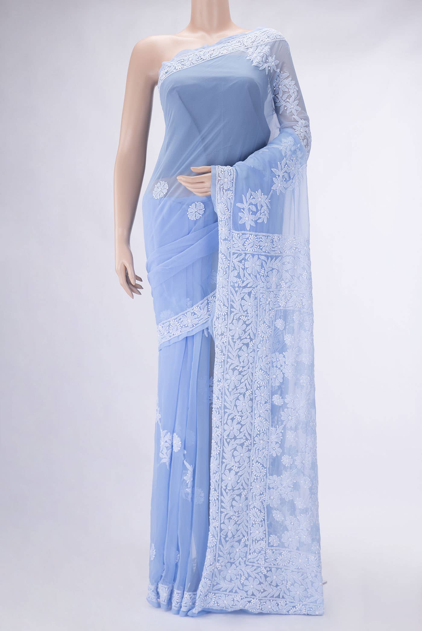 Blue Blended Georgette Saree