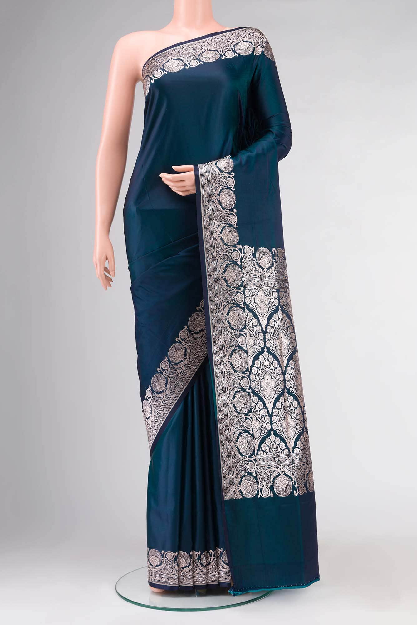 Blue Blended Banarasi Silk Saree