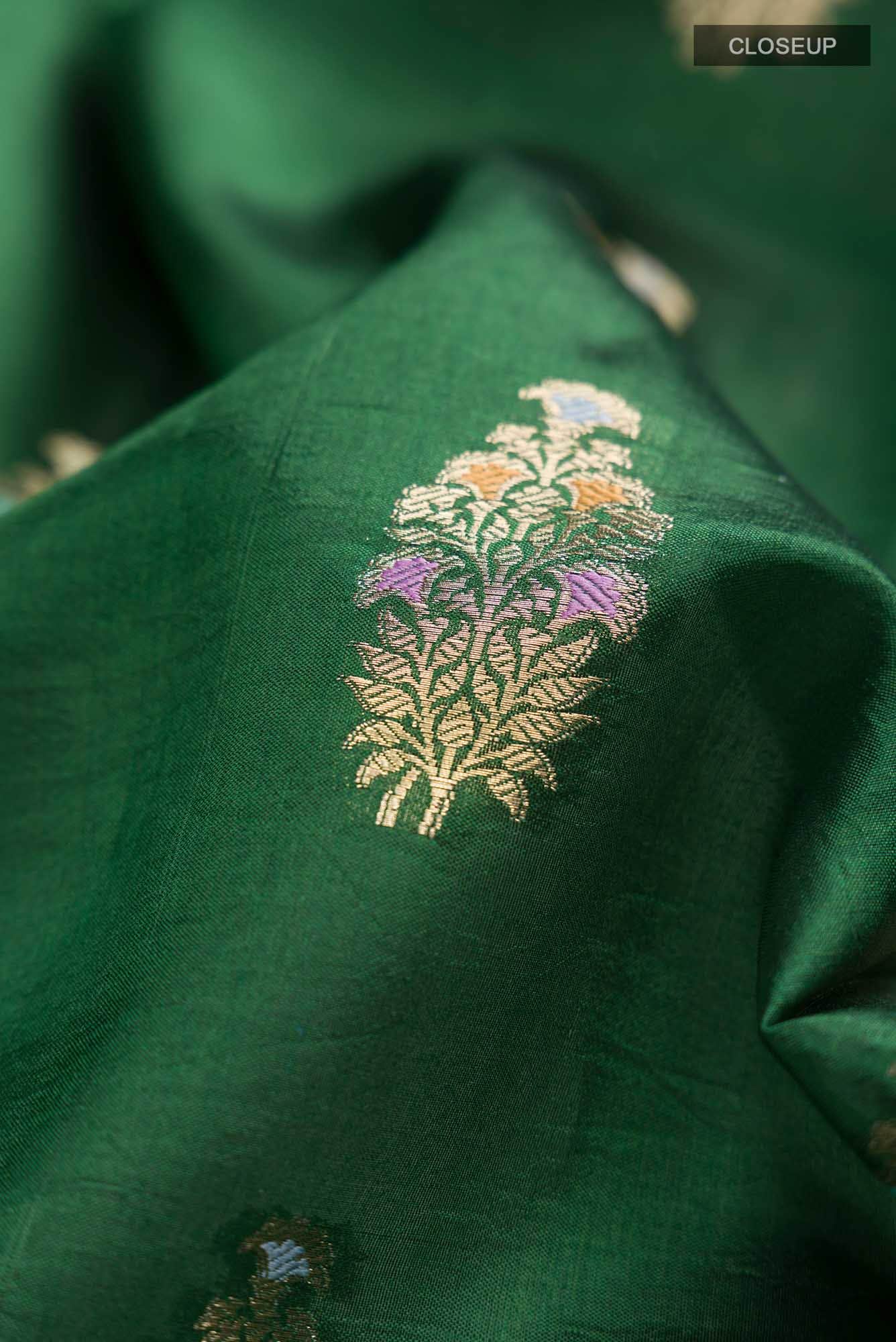Green Banarasi Raw Silk Saree