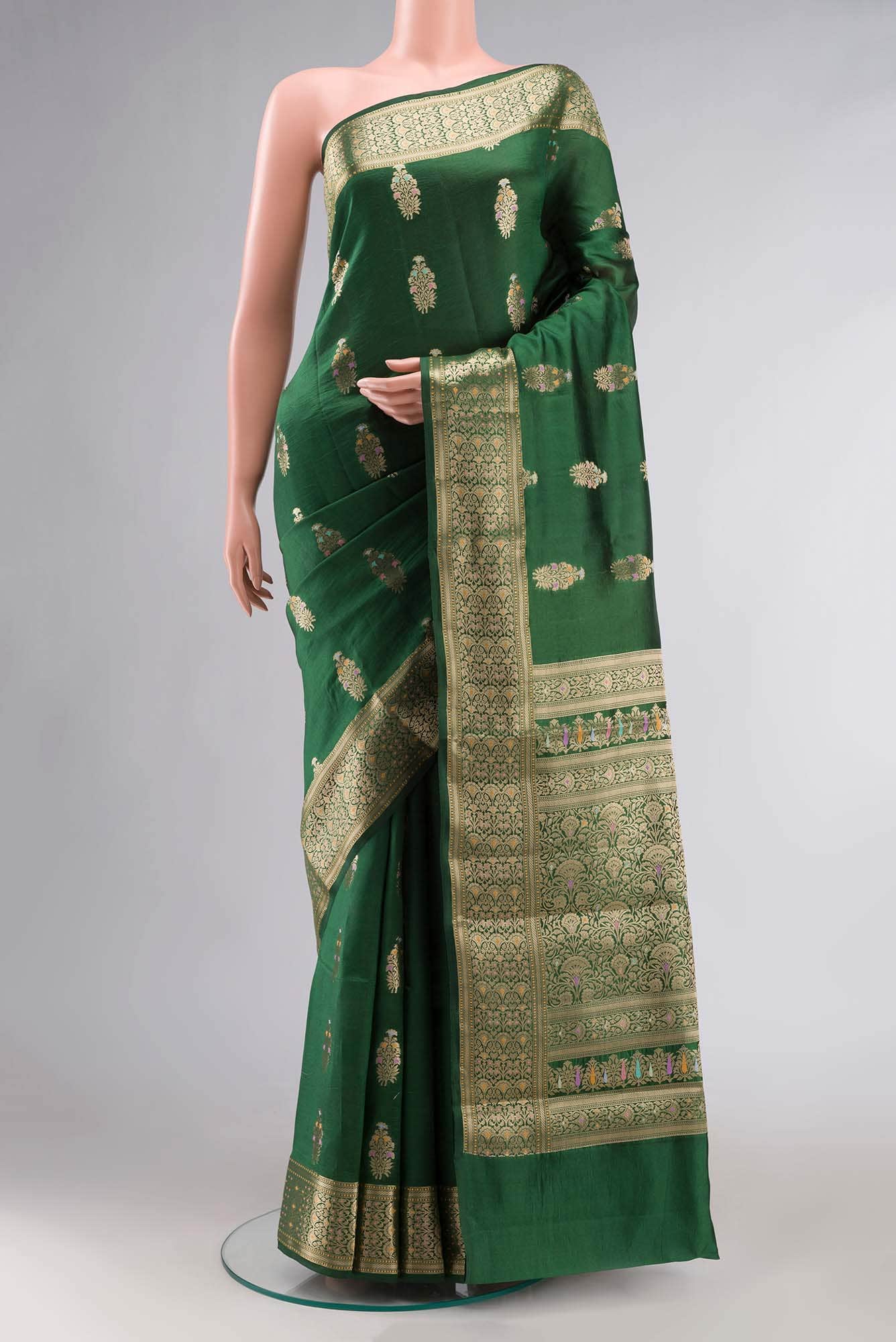 Green Banarasi Raw Silk Saree