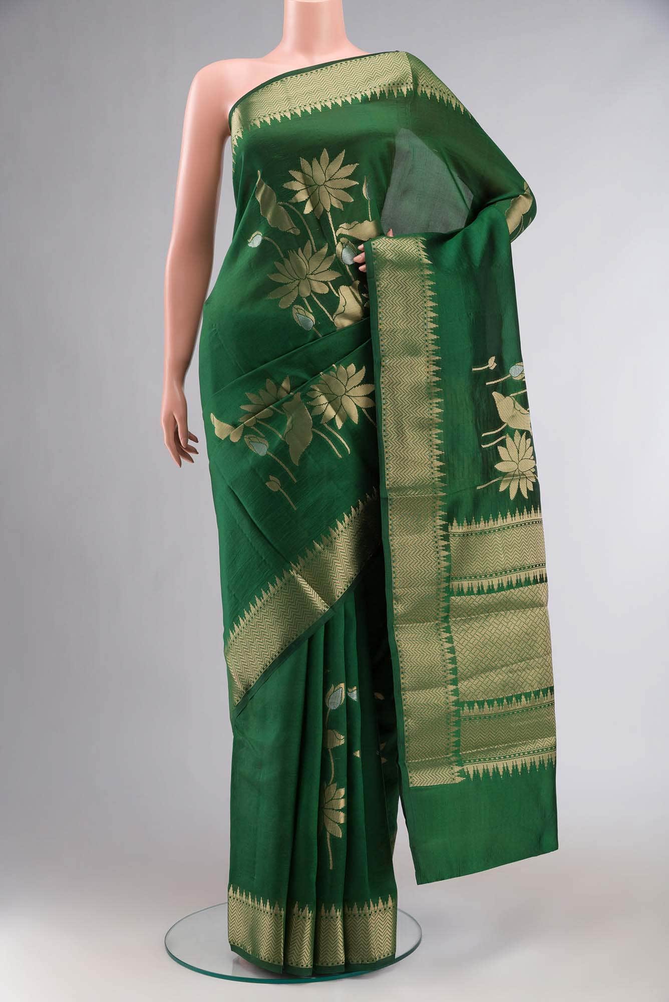 Green Banarasi Raw Silk Saree