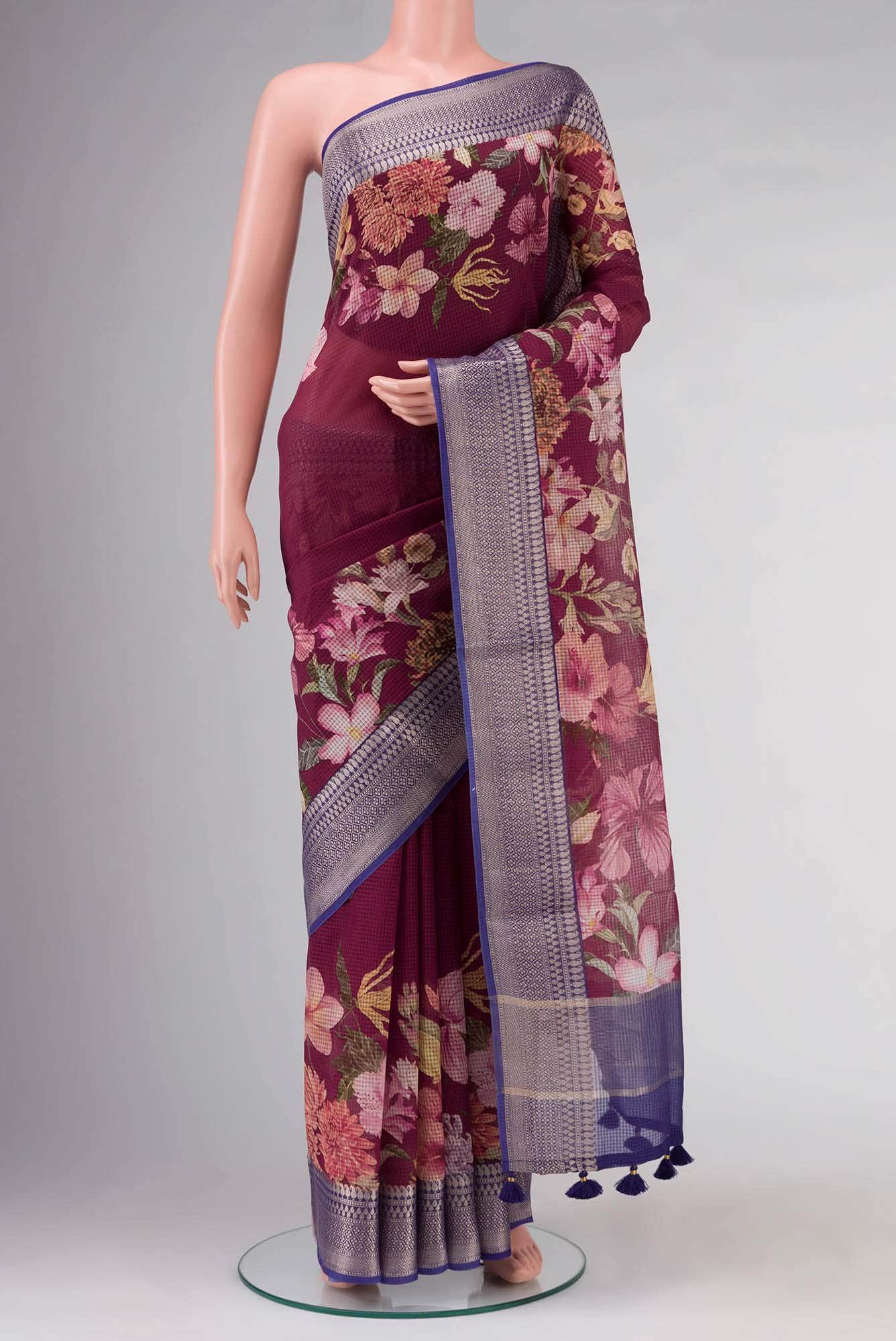 Maroon Kota Cotton Saree