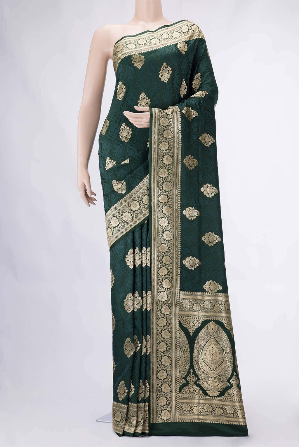Bottle Green Dual Tone Blended Banarasi Silk Saree
