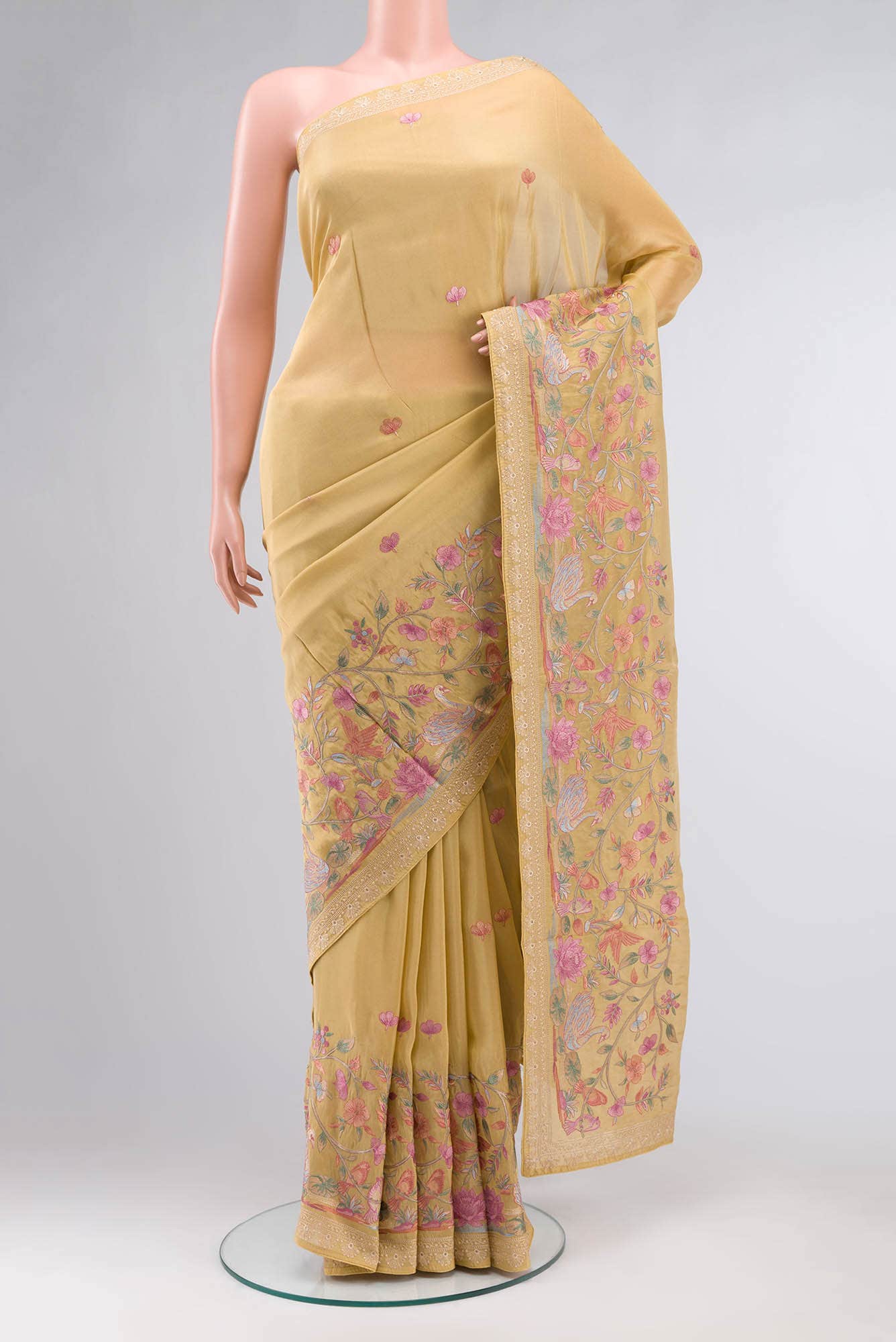 Yellow Crepe Saree