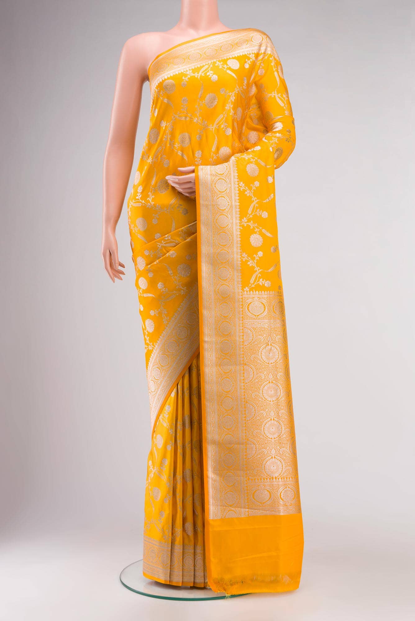 Yellow Blended Banarasi Silk Saree