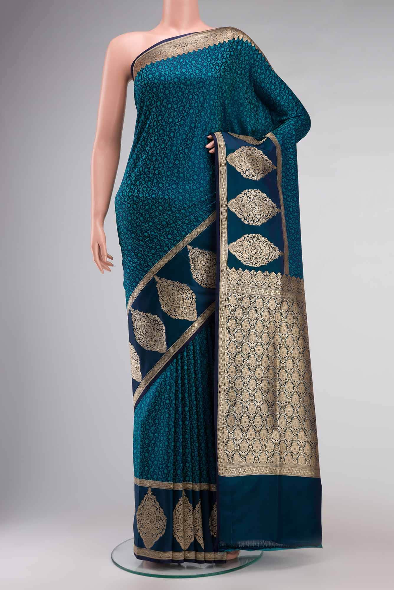 Blue Blended Banarasi Silk Saree