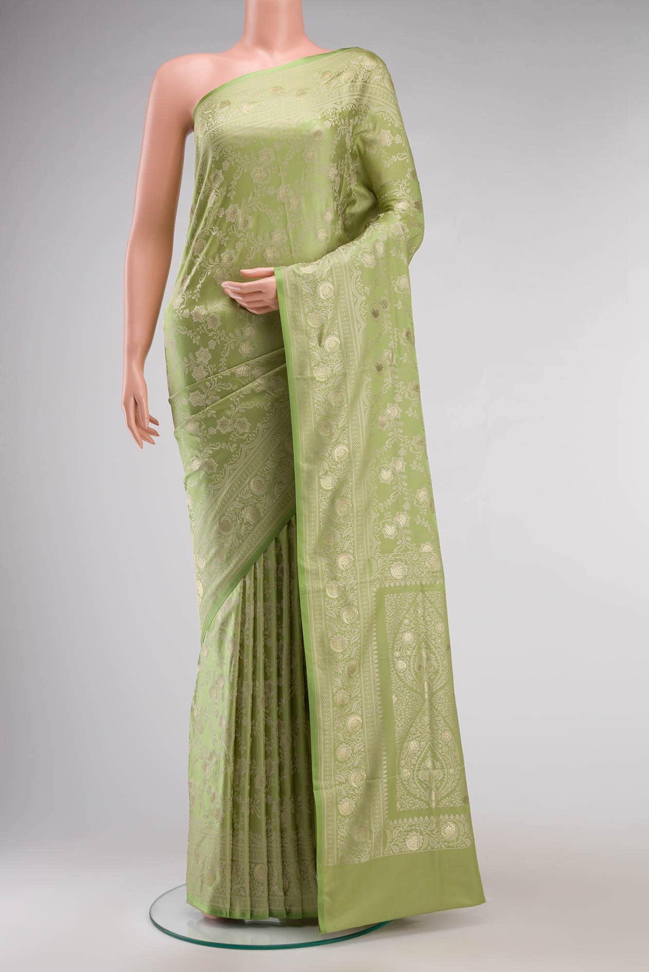Pista Green Blended Banarasi Silk Saree