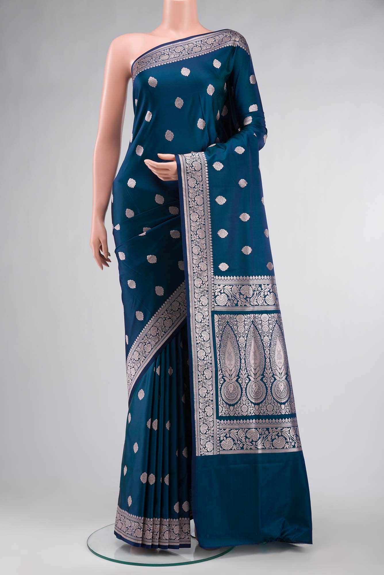 Blue Blended Banarasi Silk Saree