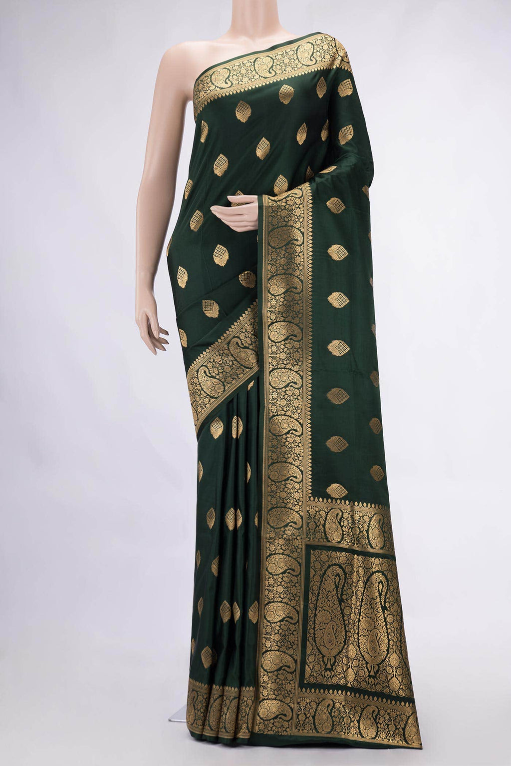 Bottle Green Dual Tone Blended Banarasi Silk Saree