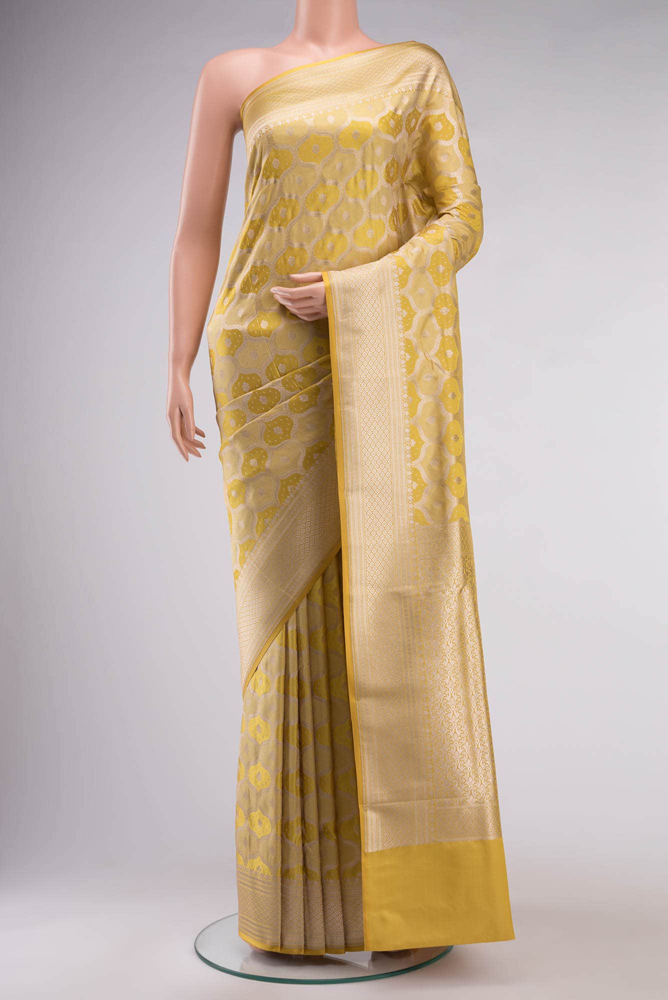 Yellow Blended Banarasi Silk Saree