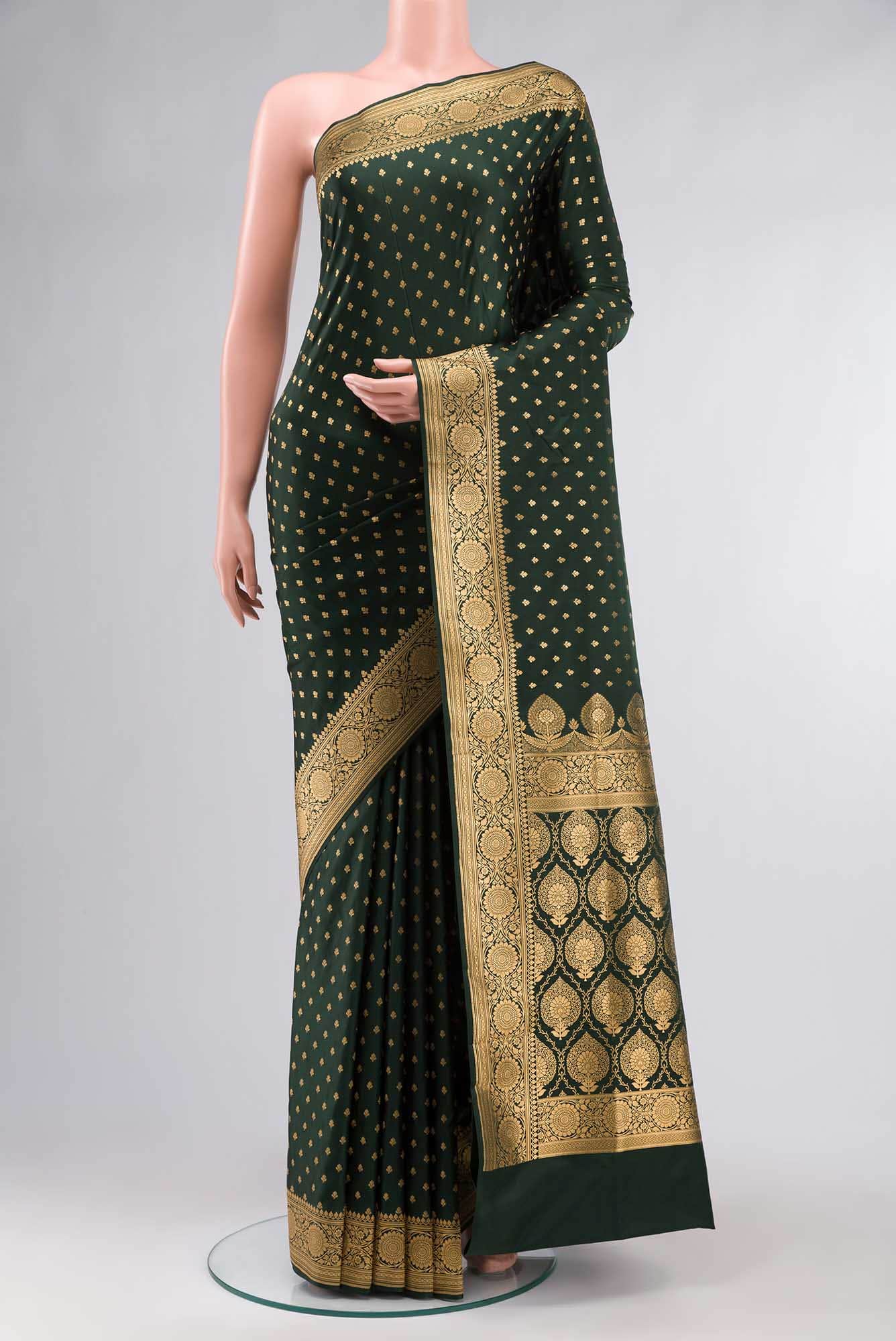 Bottle Green Blended Banarasi Silk Saree