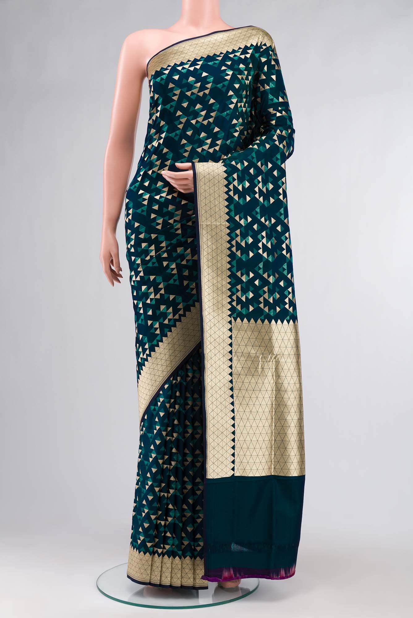 Blue Blended Banarasi Silk Saree