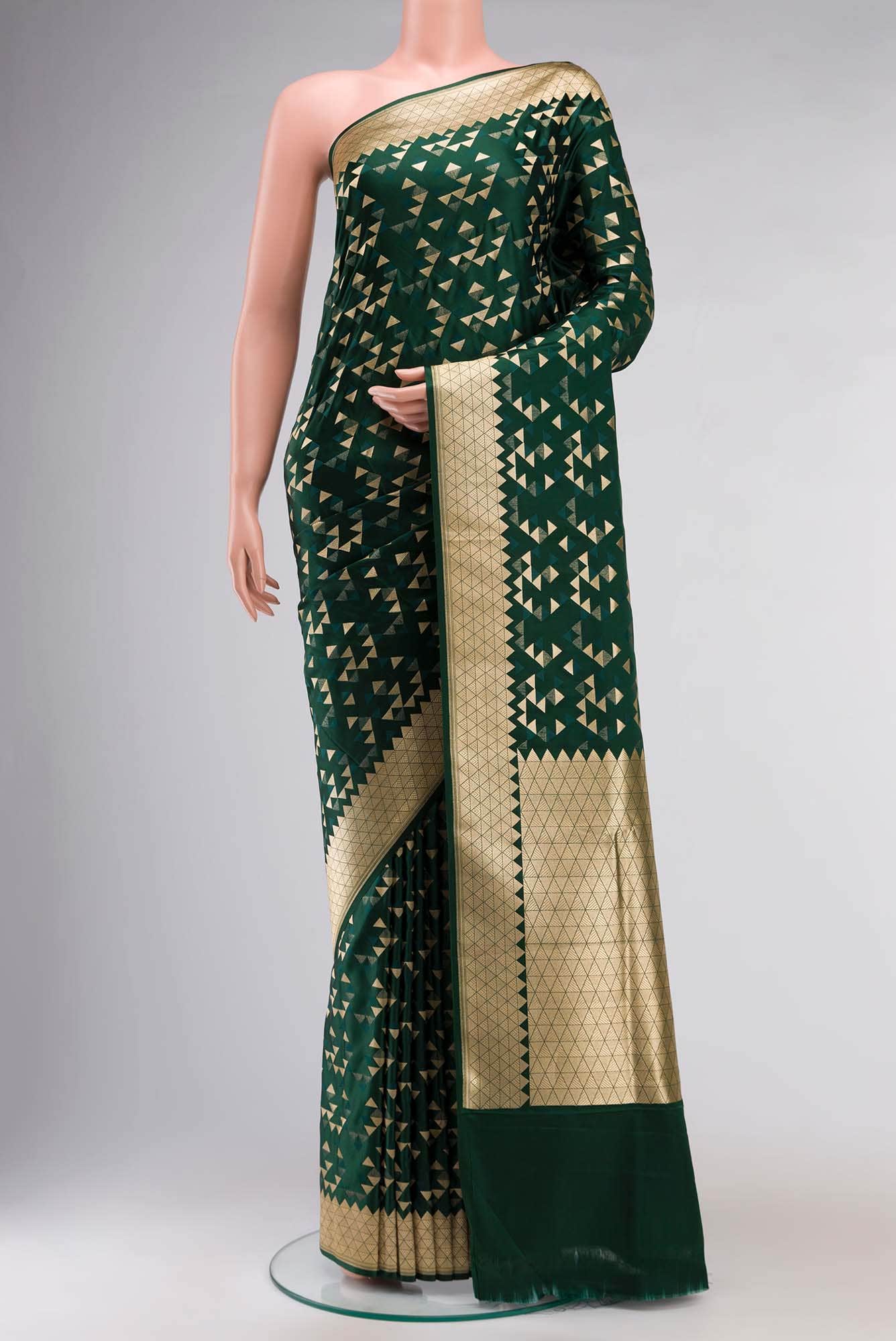 Bottle Green Blended Banarasi Silk Saree